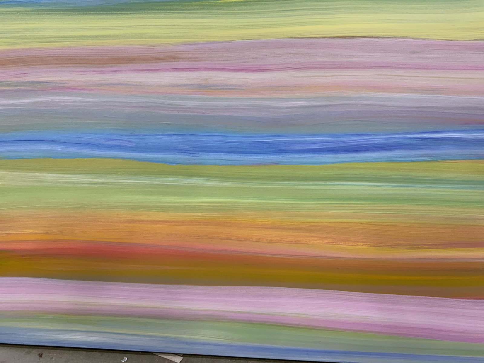 STAN LINDWASSER Signed Abstract Sunrise Tones: Acrylic STAN LINDWASSER Signed Abstract Sunrise Tones Acrylic on Canvas, signature on verso reads ‘Stan Lindwasser, 2019’ subject a colorful piece showing an abstracted sky with colorful and brigh
