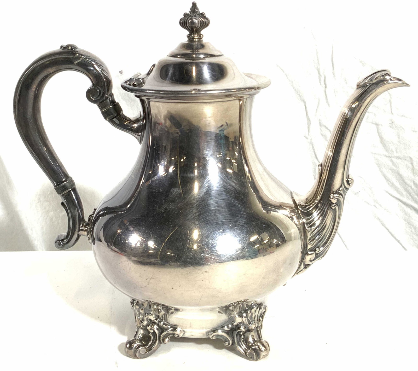Vntg REED & BARTON Signed Silver Plated Tea Pot: ATTR STANLEY LINDWASSER Shadow of a Mountain, signature to lower right reads ‘S 2011’, verso reads ‘2011 213’, subject an acrylic painting on stretched canvas of abstract colors that run down 