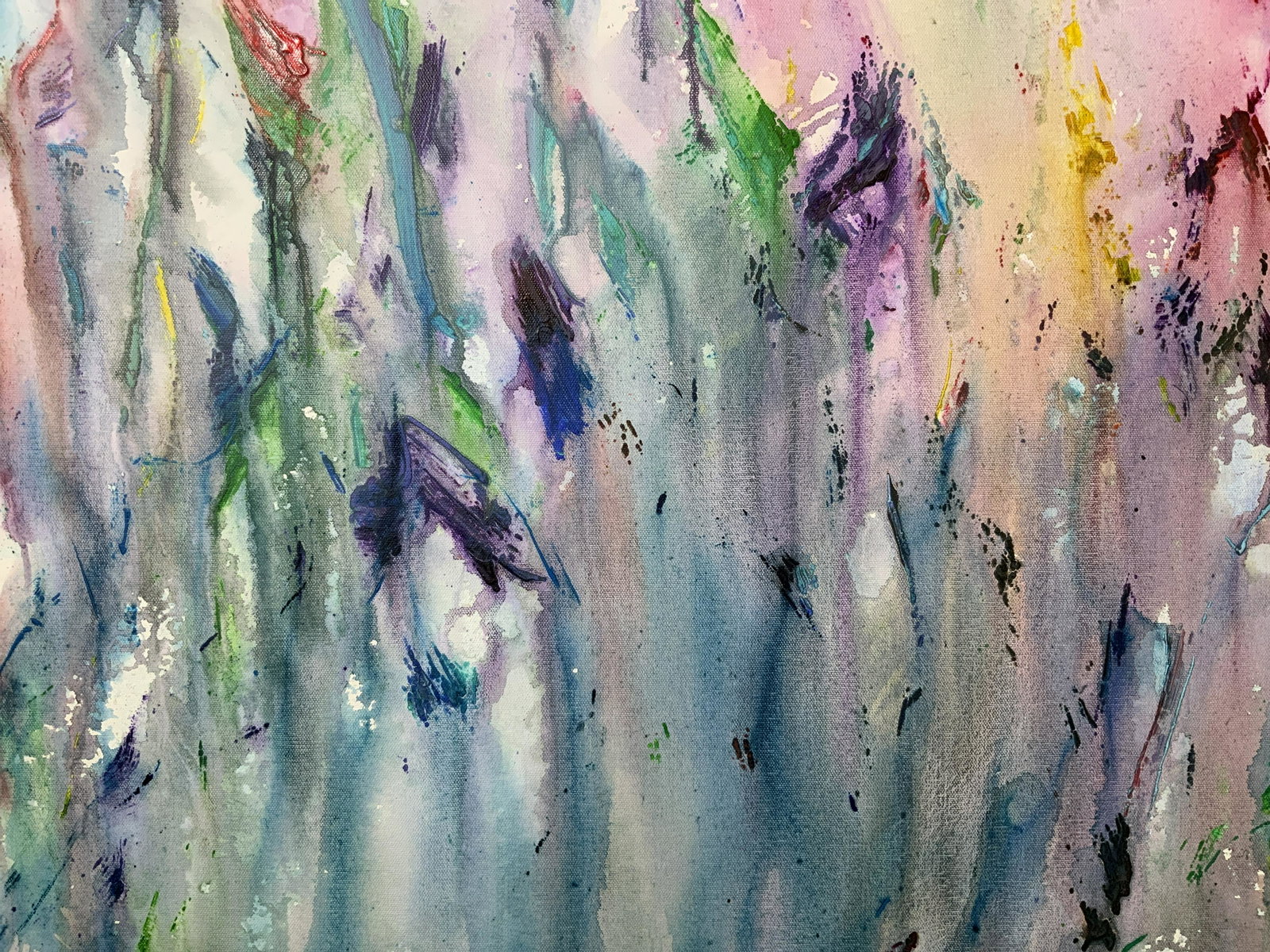 STANLEY LINDWASSER Colorful Abstract Naturescape: STANLEY LINDWASSER Colorful Abstract Naturescape, signature to lower right reads ‘S 2011’, verso reads ‘2011-212’, subject an acrylic painting on stretched canvas of abstract blotches of color
