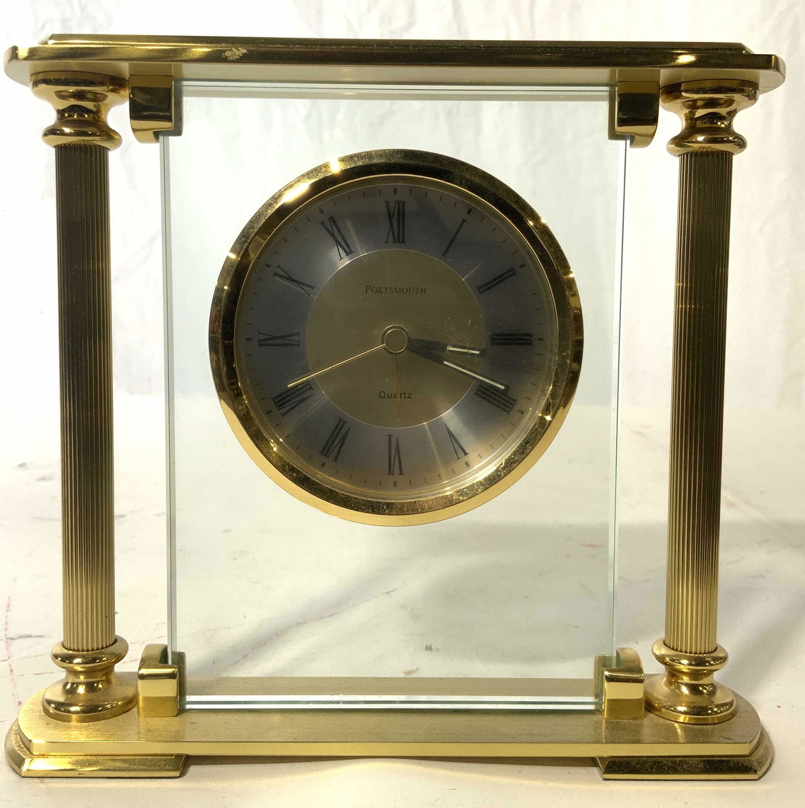 PORTSMOUTH Monogrammed Brass & Glass Desk Clock (1 of 7)