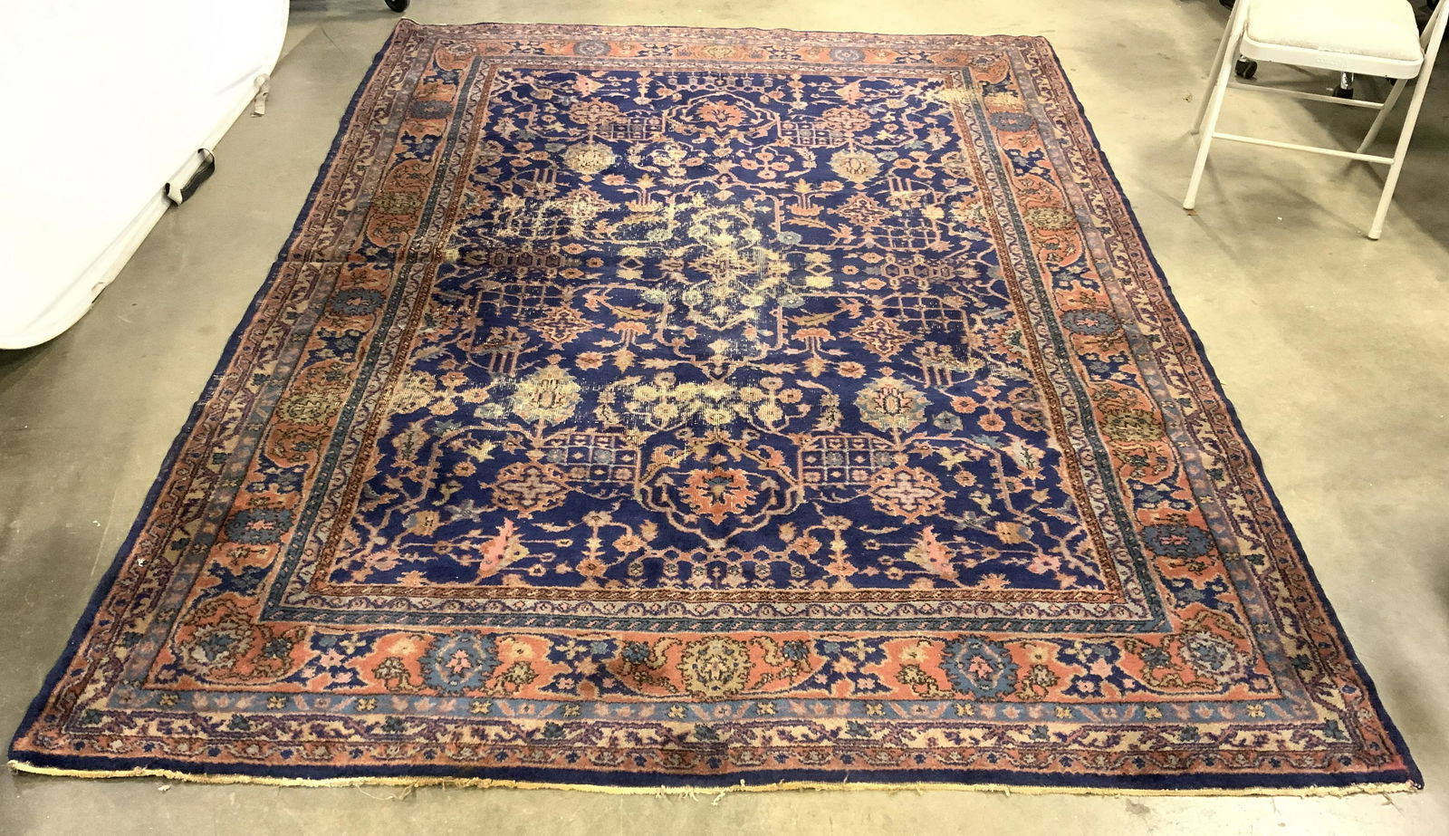 Vintage Handmade Persian Wool Rug: Rug is vintage possibly antique. Piece is handmade and wool. Rug contains intricate multi toned floral, vine, leaf, & geometric detail. Piece measures approx 112 inches long 83 inches wide. Rug, carpe