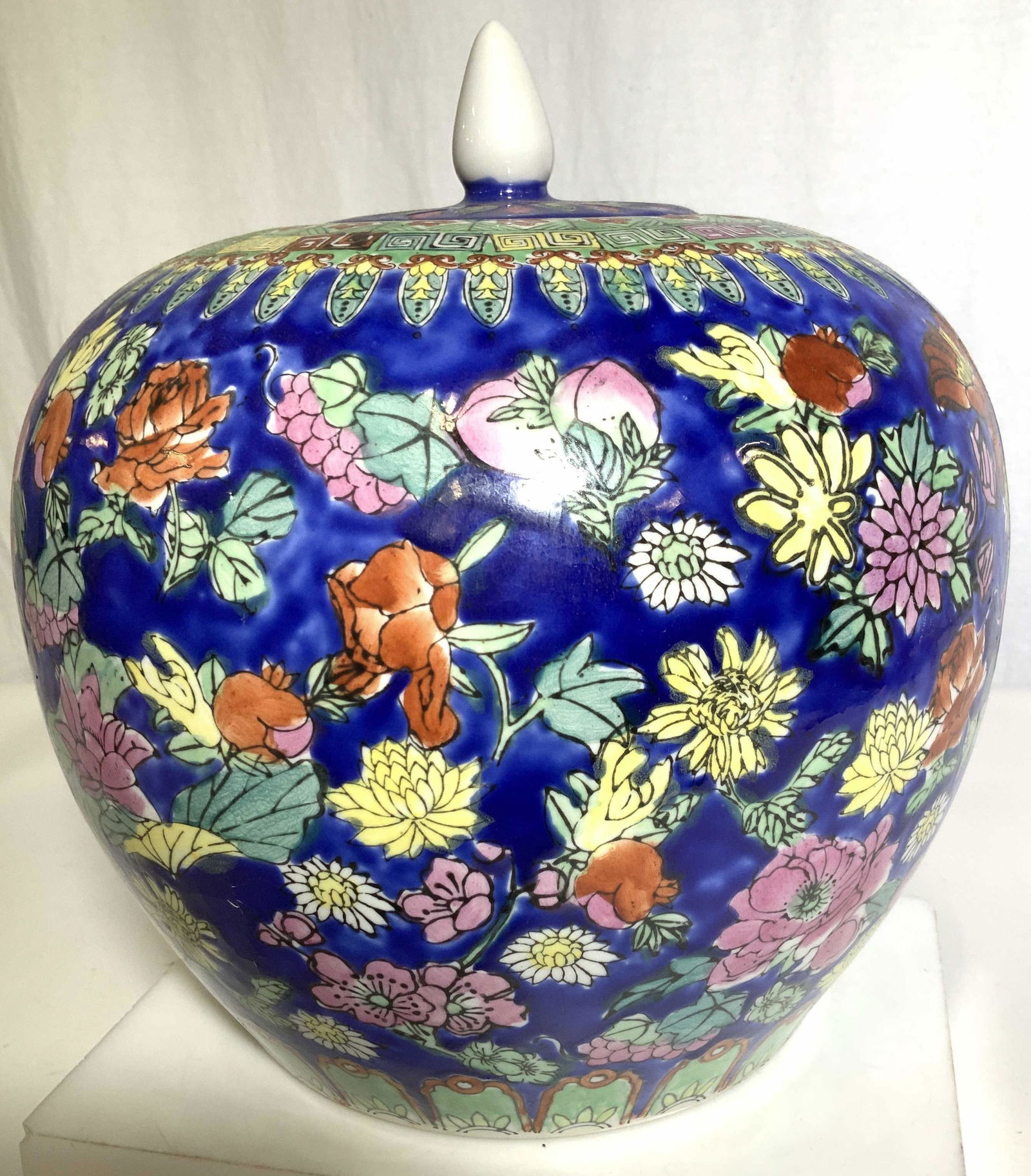 Signed Blue Asian Chinoiserie Ceramic Jar (1 of 11)
