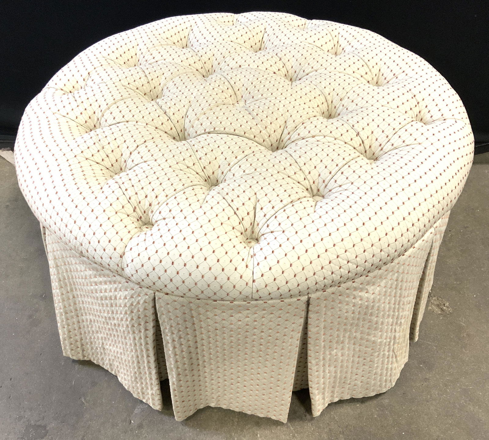 Skirted Tufted Upholstered Circular Ottoman (1 of 7)
