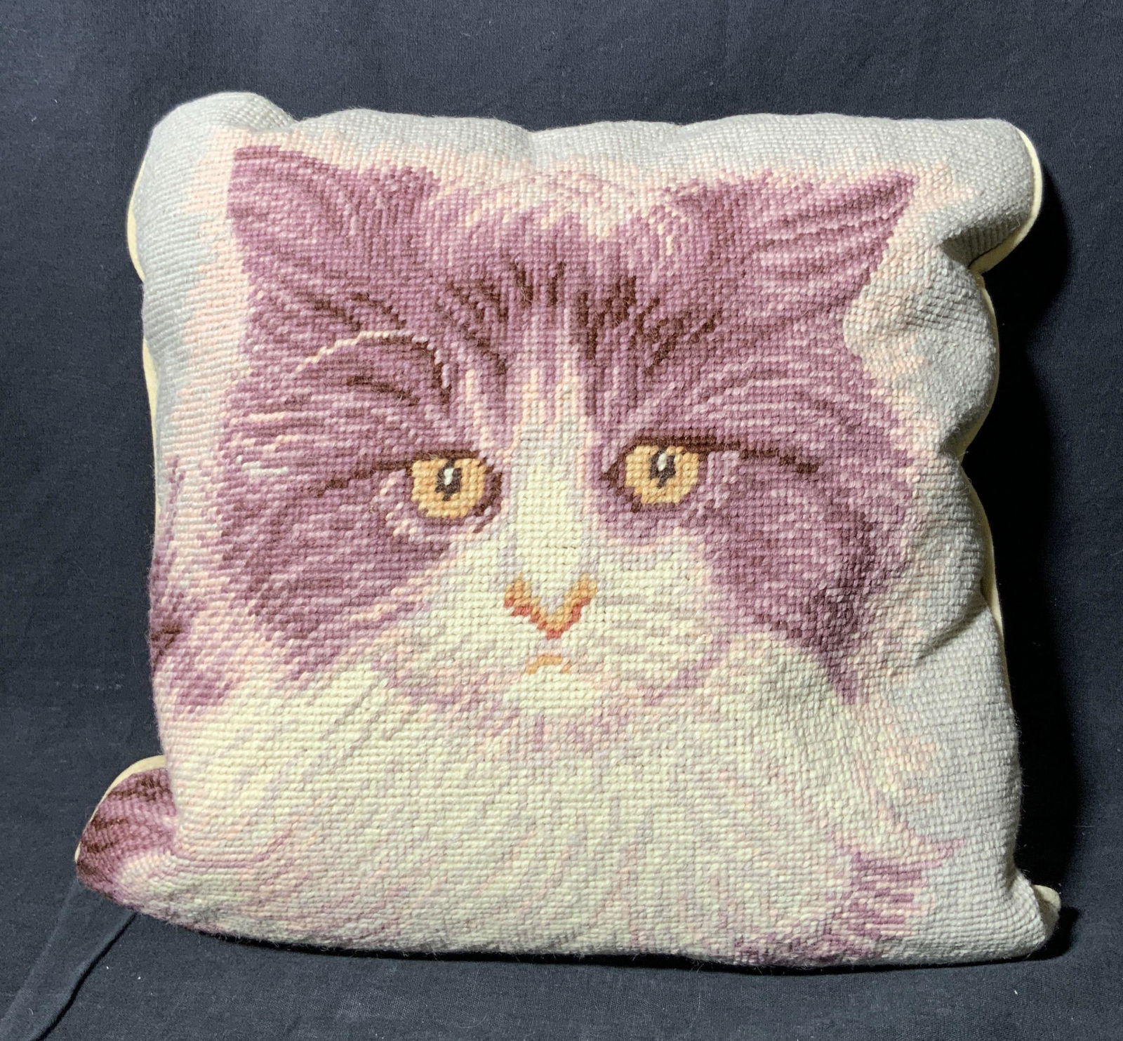 Vintage Needlepoint Cat Motif Throw Pillow (1 of 8)