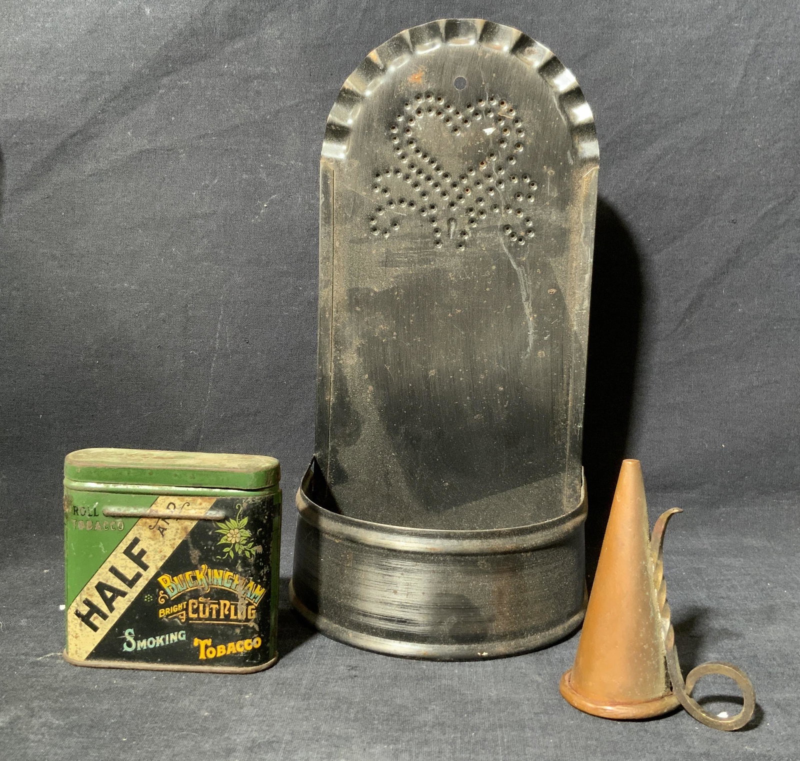 Antique Candle Wall Mount w Sniffer and Cig. Tin (1 of 5)