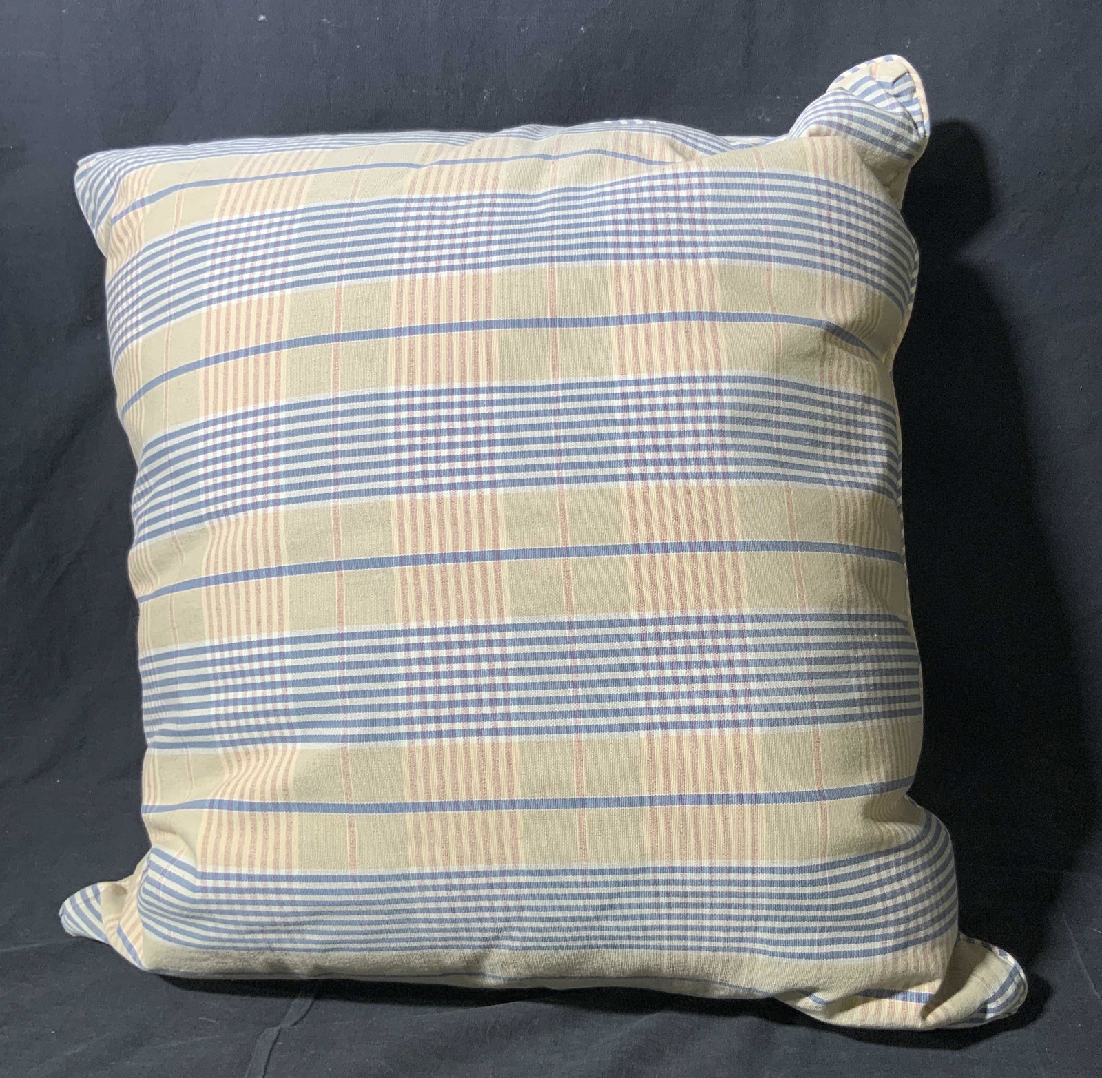 Vintage Blue & Beige Plaid Oversized Throw Pillow (1 of 9)
