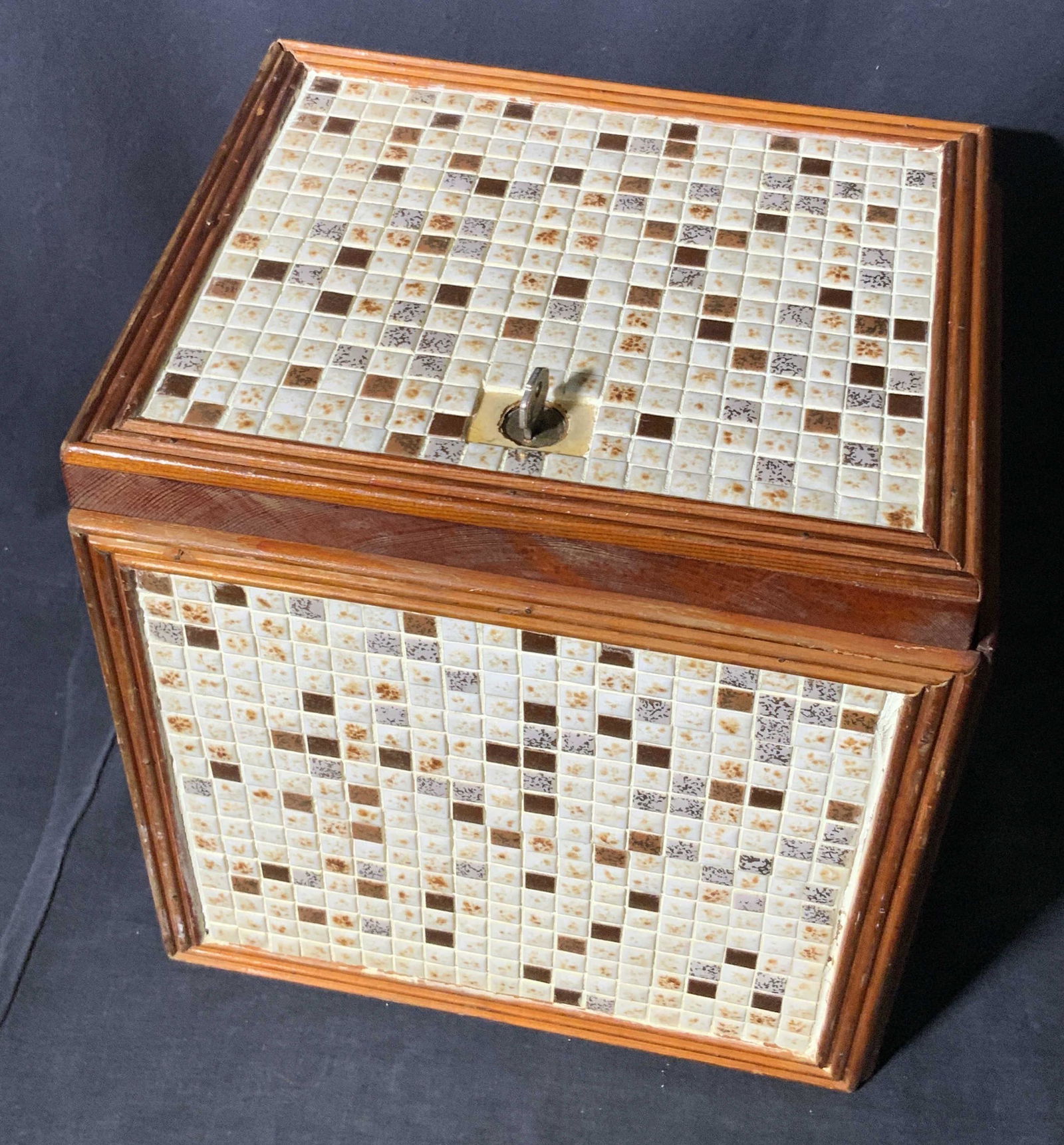 Vintage Wood & Ceramic Mosaic Storage Box (1 of 10)