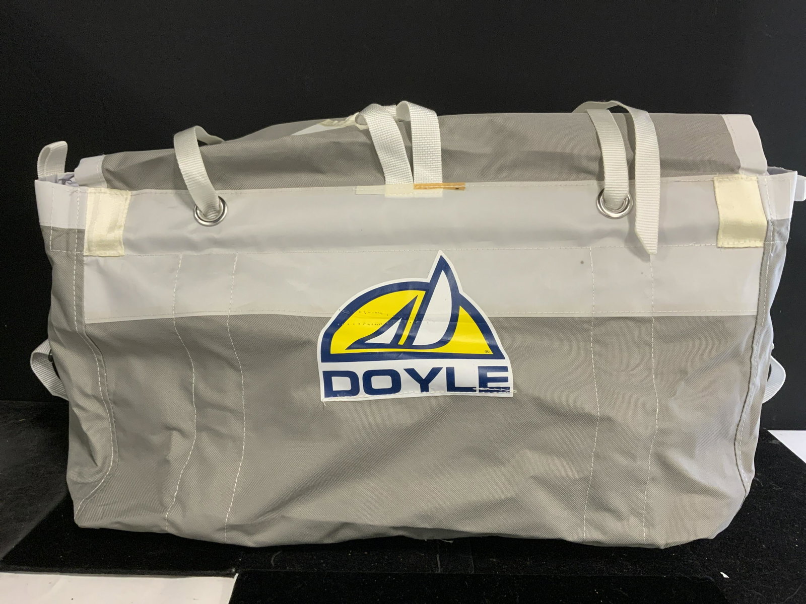 DOYLE Canvas Bag: Canvas bag, by DOYLE. Measures approx 13.5 inches h and 27 inches long. Wear is consistent with use. Sail bag, sailing, canvas bag, sailing accessories. 9