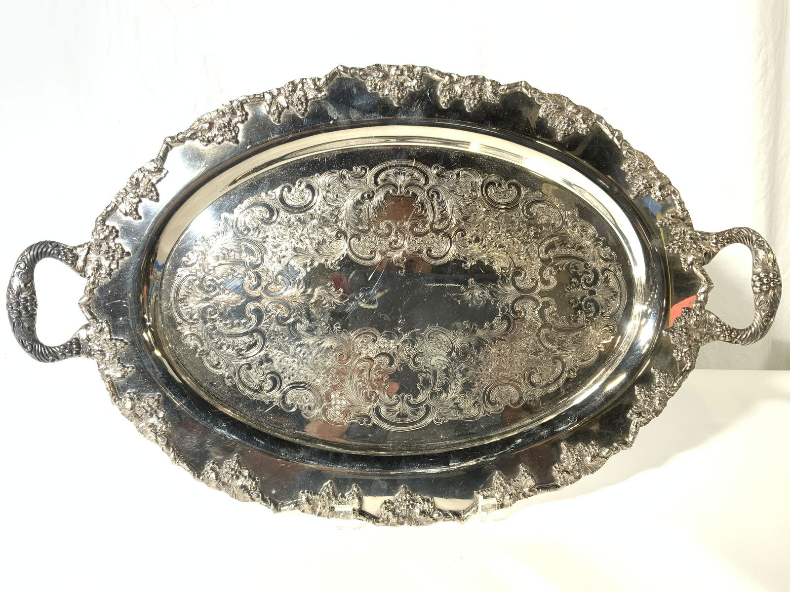 Silverplated Tray With Handles & Etched Detail (1 of 9)