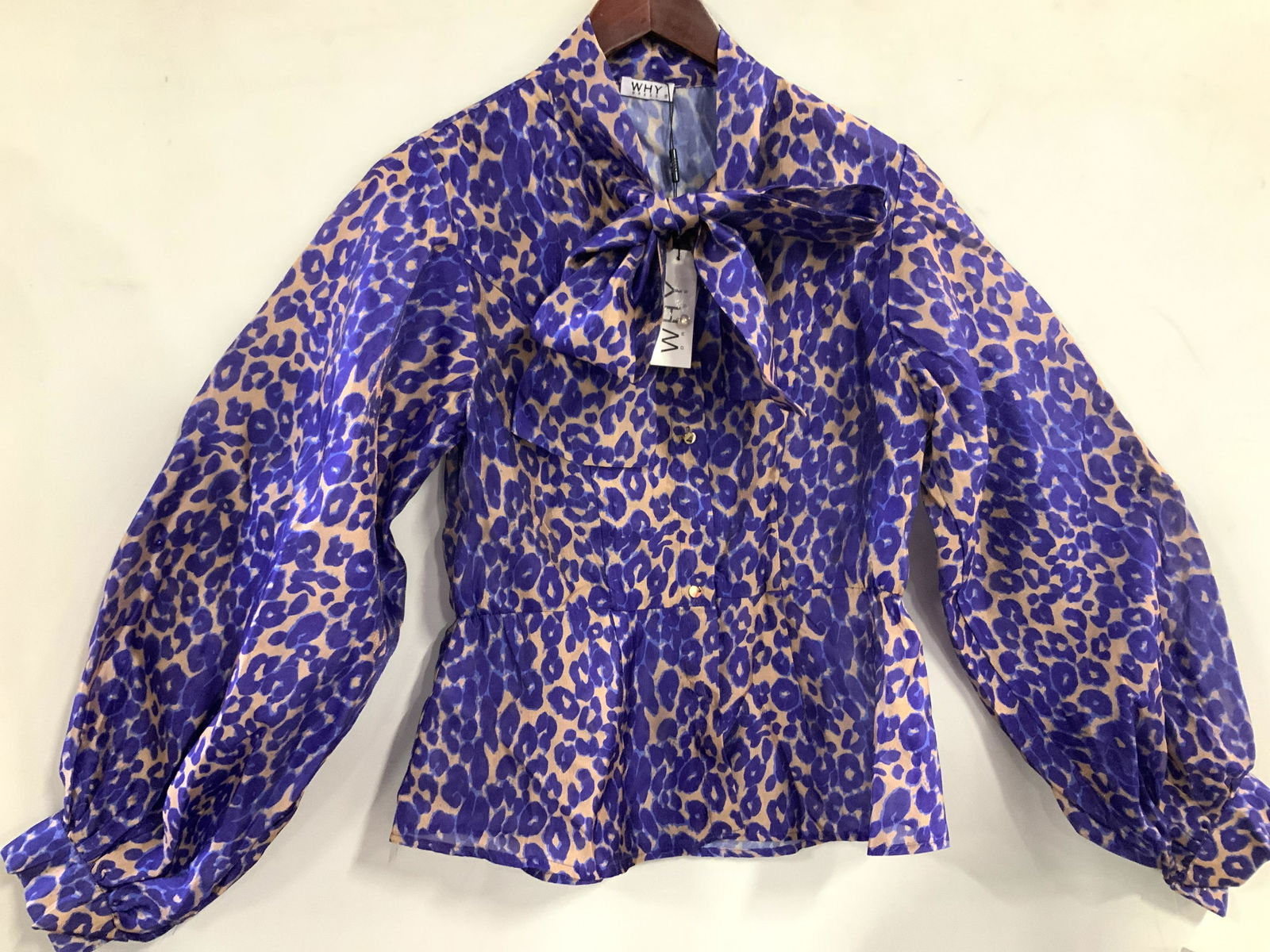 Tan & Purple Cheetah Print Vintage Ladies Blouse (1 of 6)