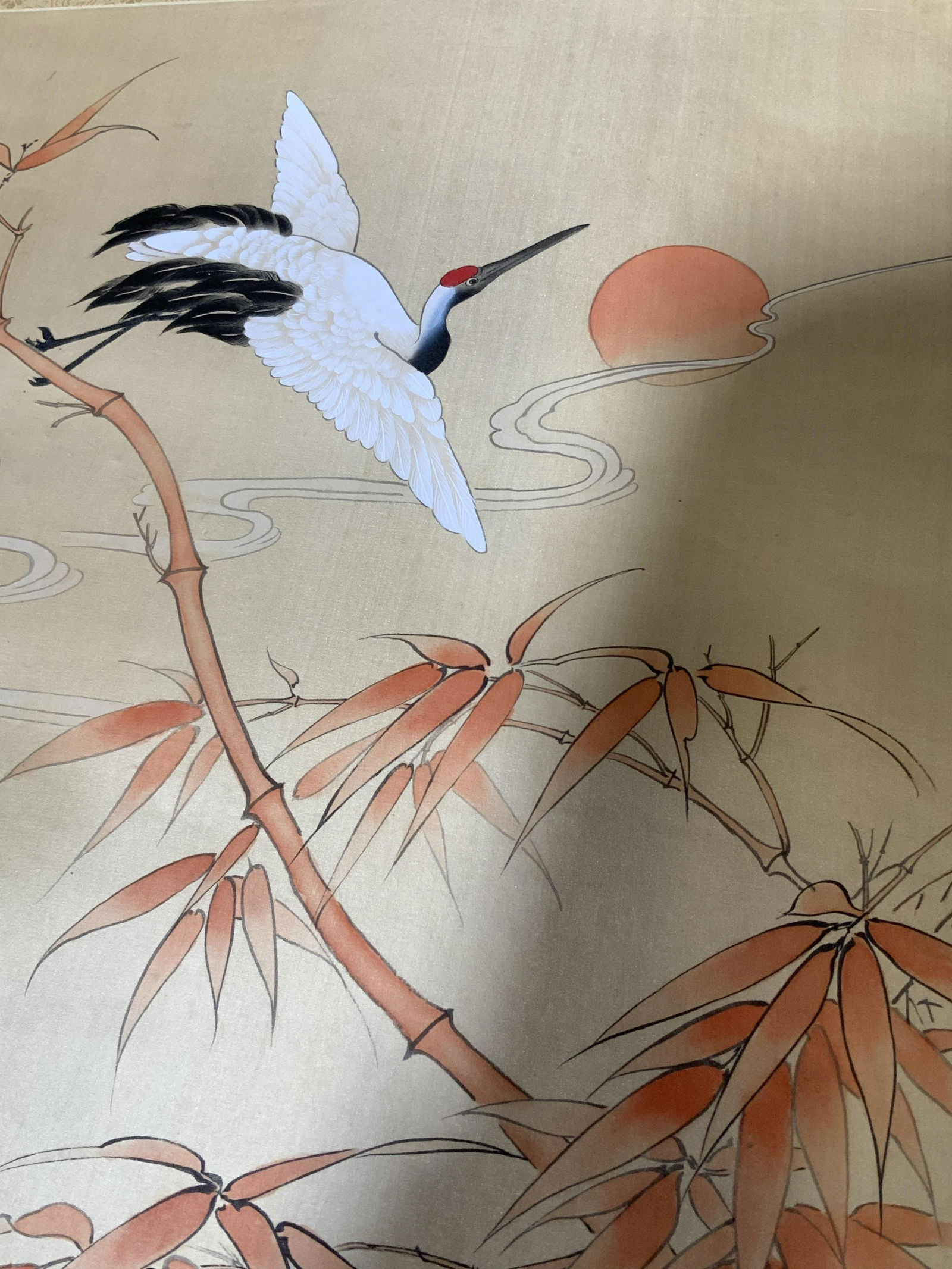 Lot of 3 Signed Japanese Crane Silk Painting (1 of 10)