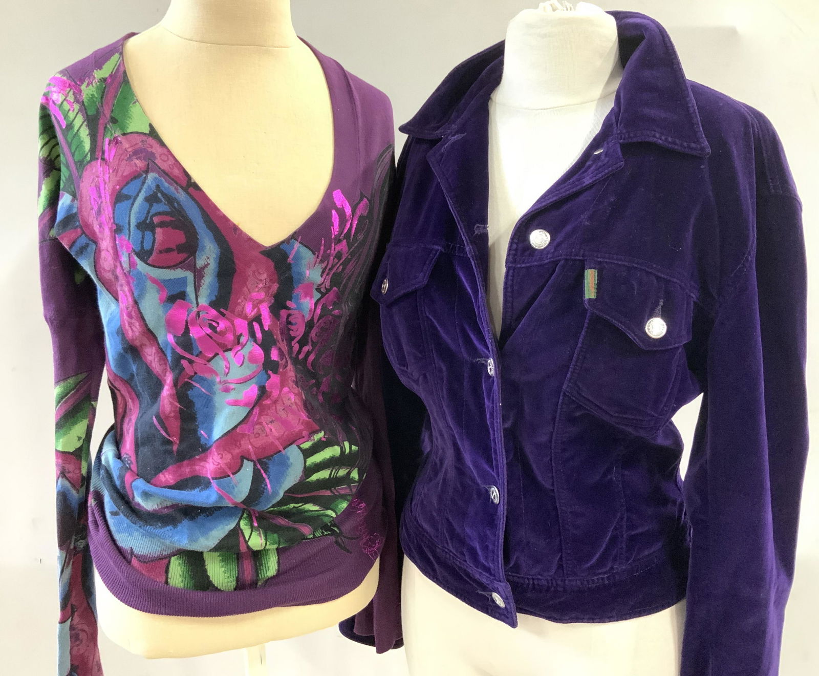 Ladies Deep Amethyst Velvet Jacket, Patterned Top (1 of 6)