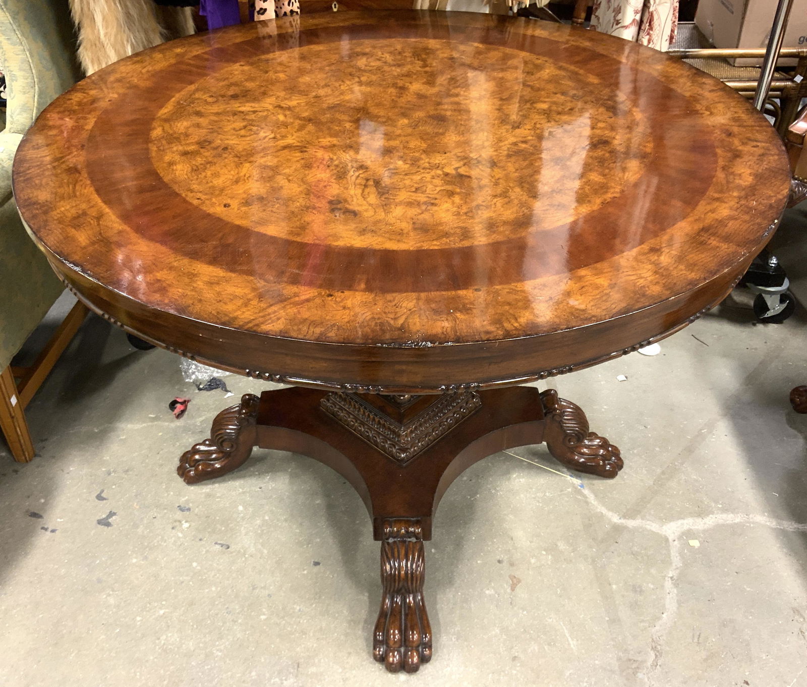 Vintage Carved Wooden Parquetry Pedestal Table (1 of 10)