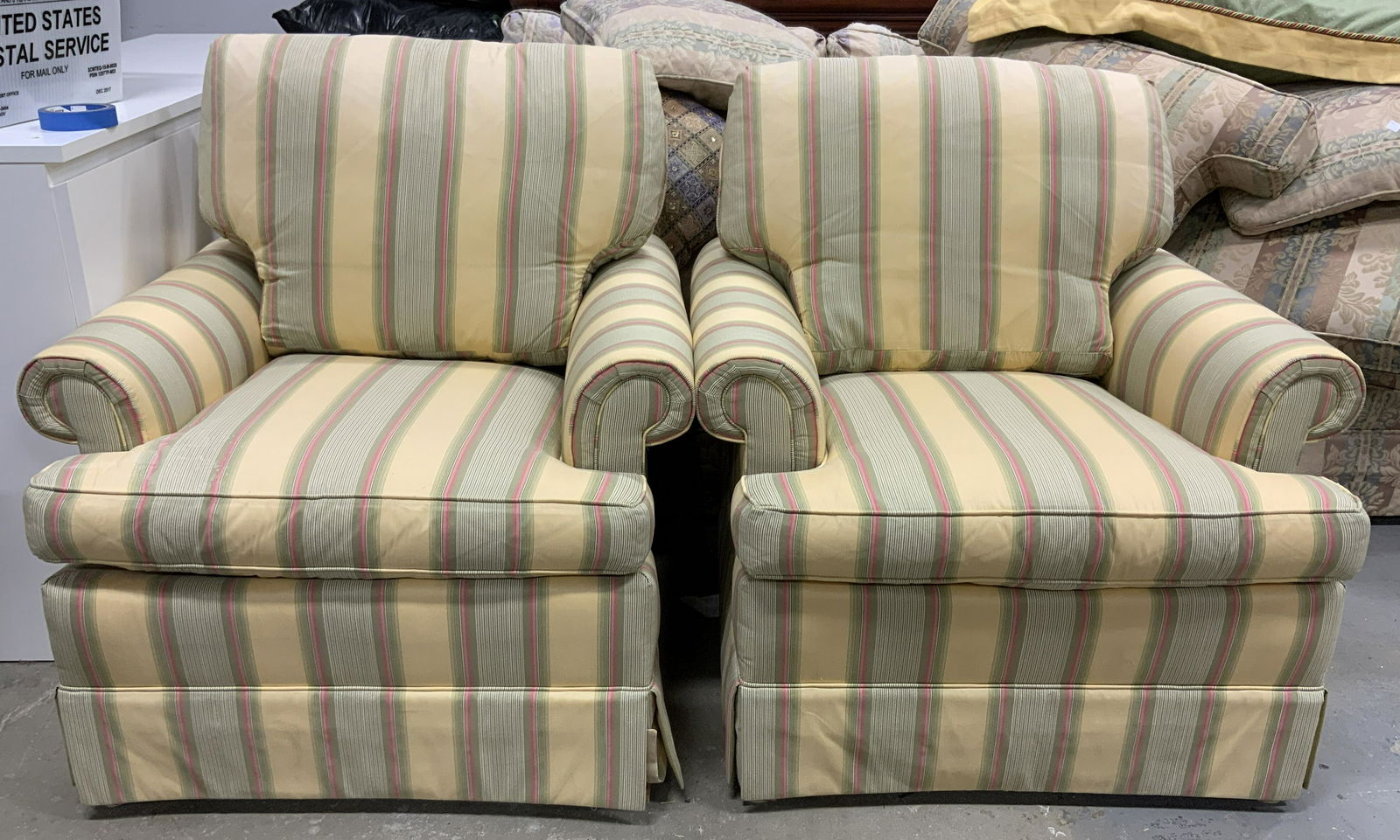 Pair Skirted Hickory Chair Upholstered Armchairs (1 of 6)