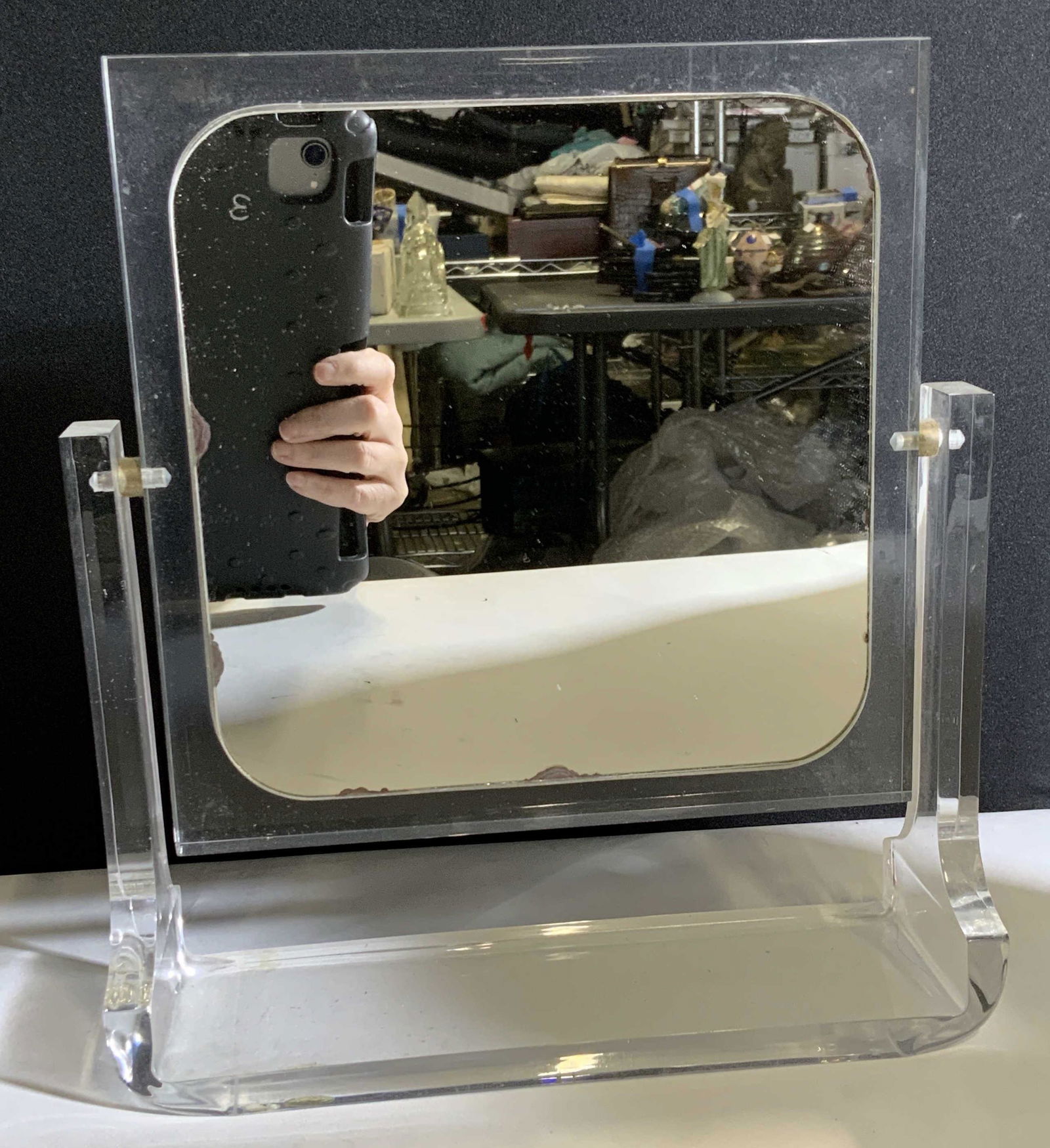 Magnified Mid Century Lucite Mirror Stand (1 of 6)