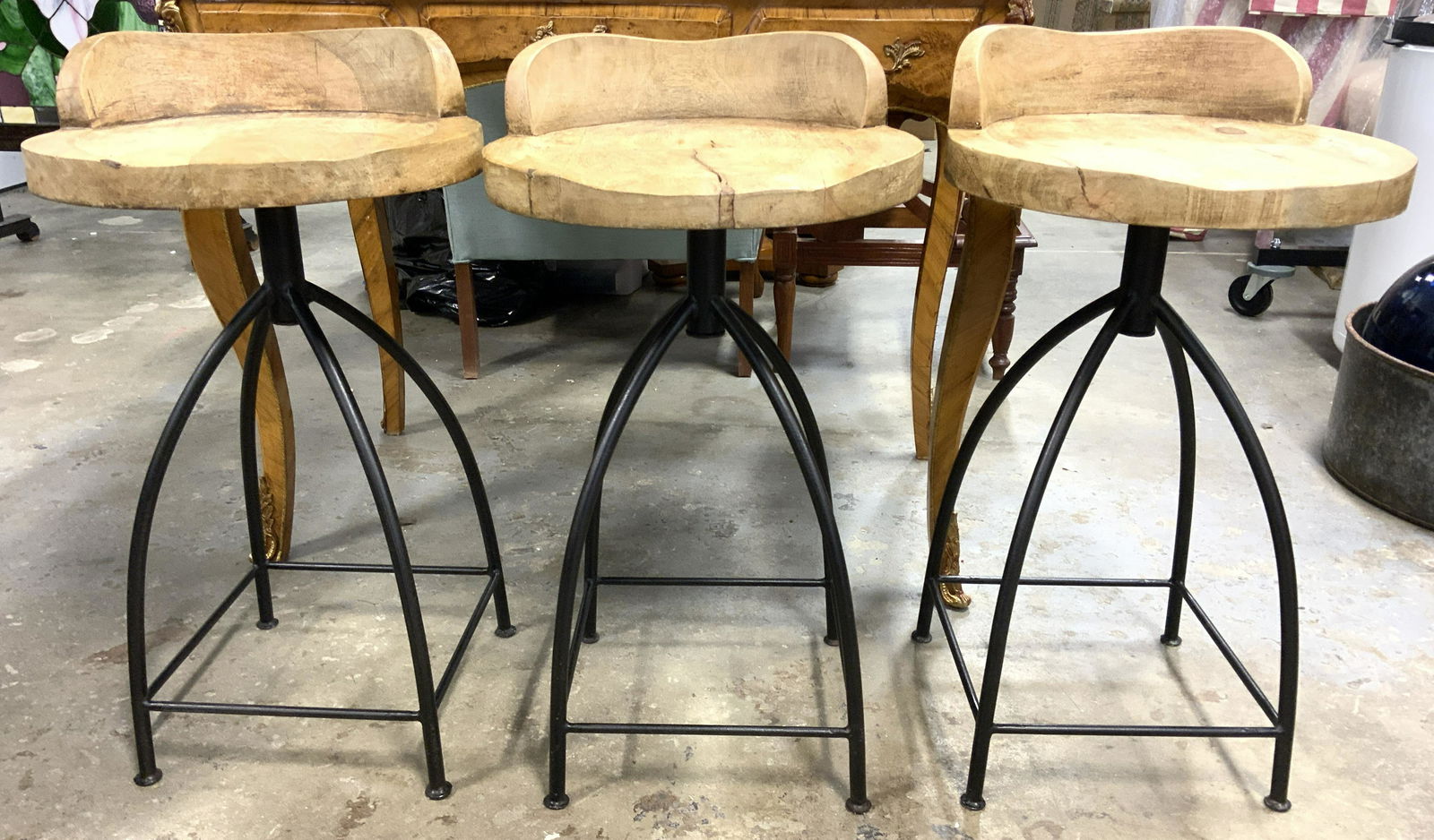 Set 3 Wood & Metal Swivel Stools (1 of 7)