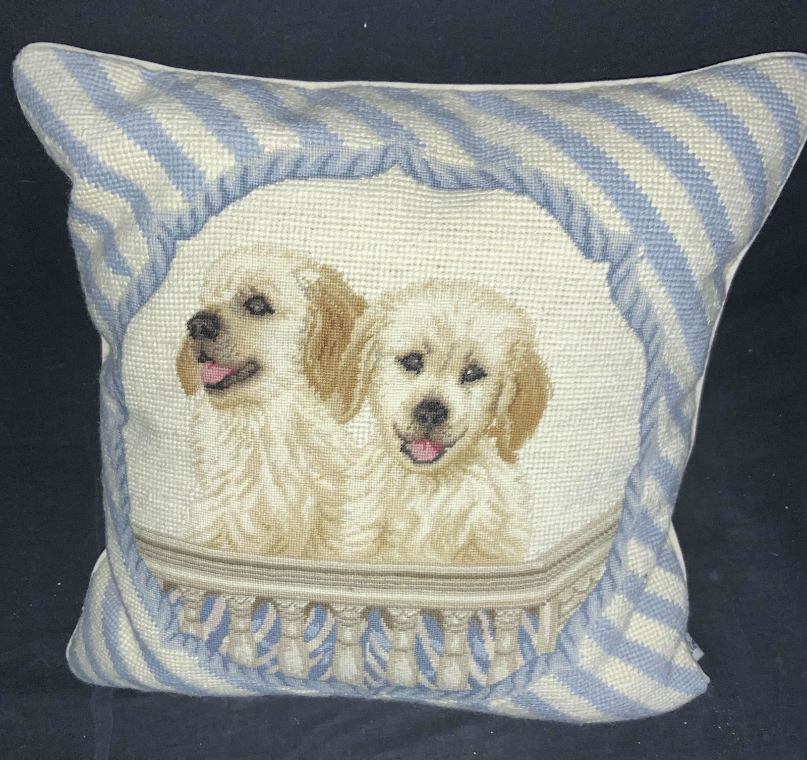 LOIÉ Needlepoint Retriever Pups Decorative Pillow (1 of 8)