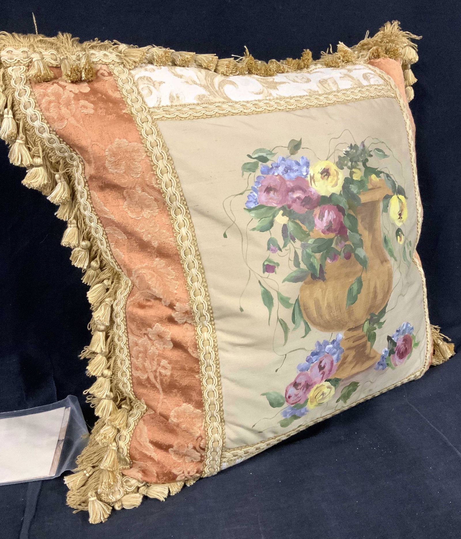 IL FIORE Ltd Ed Hand Painted Silk/Damask Pillow (1 of 13)