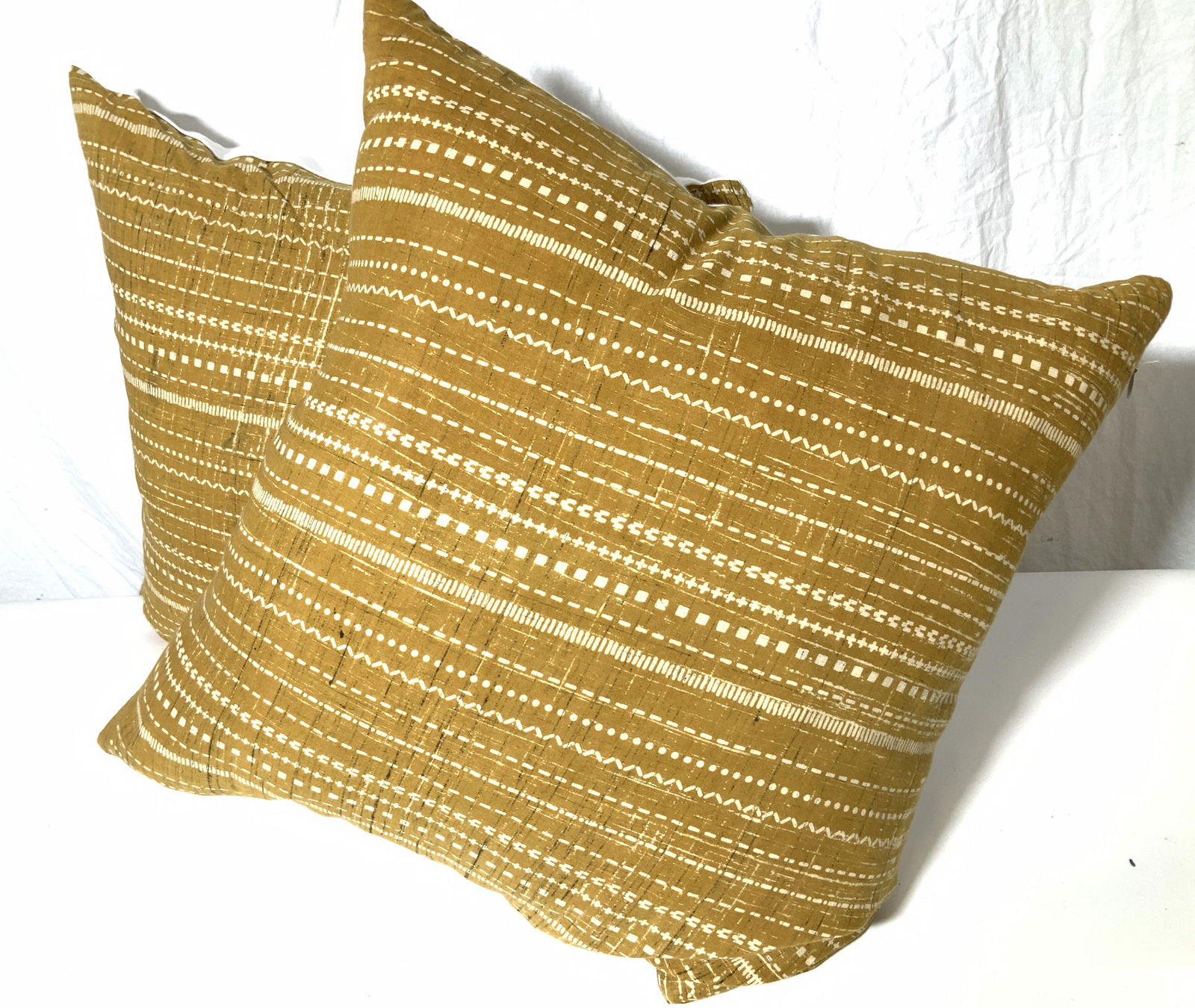 Pair Custom Made Batik and Linen Feather Pillows (1 of 8)