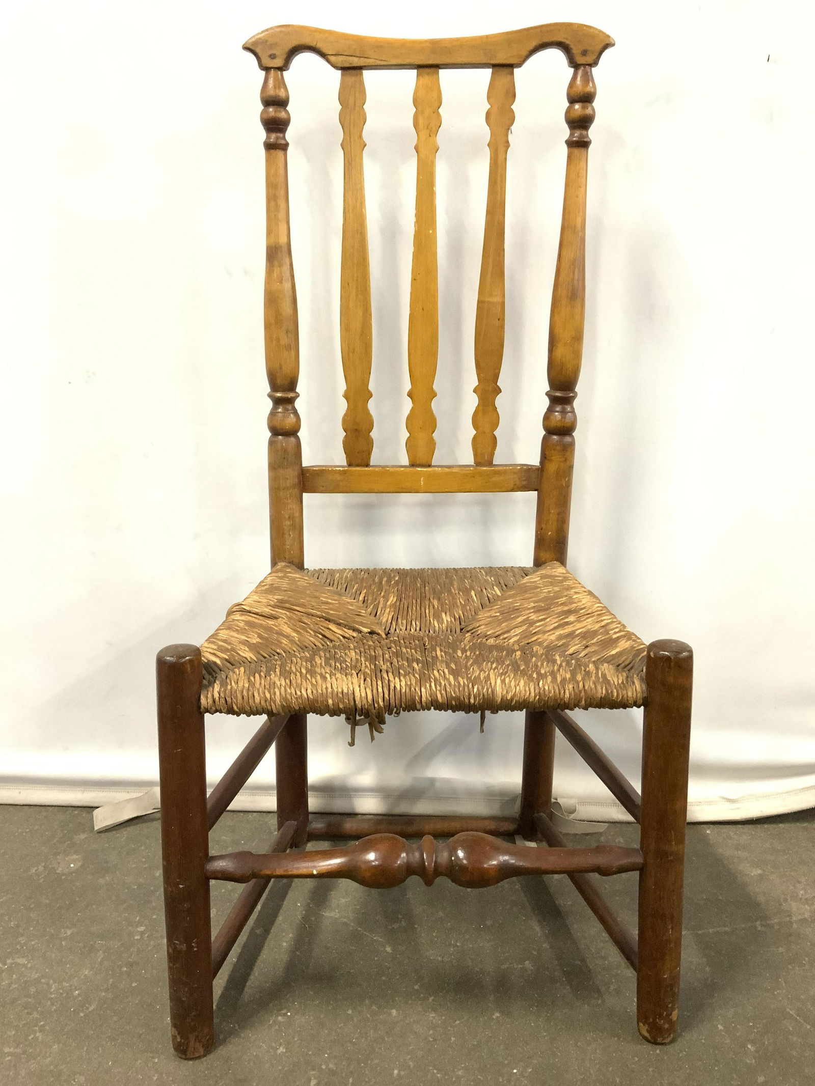Antique Low Wooden Side Chair W Rush Seat (1 of 8)