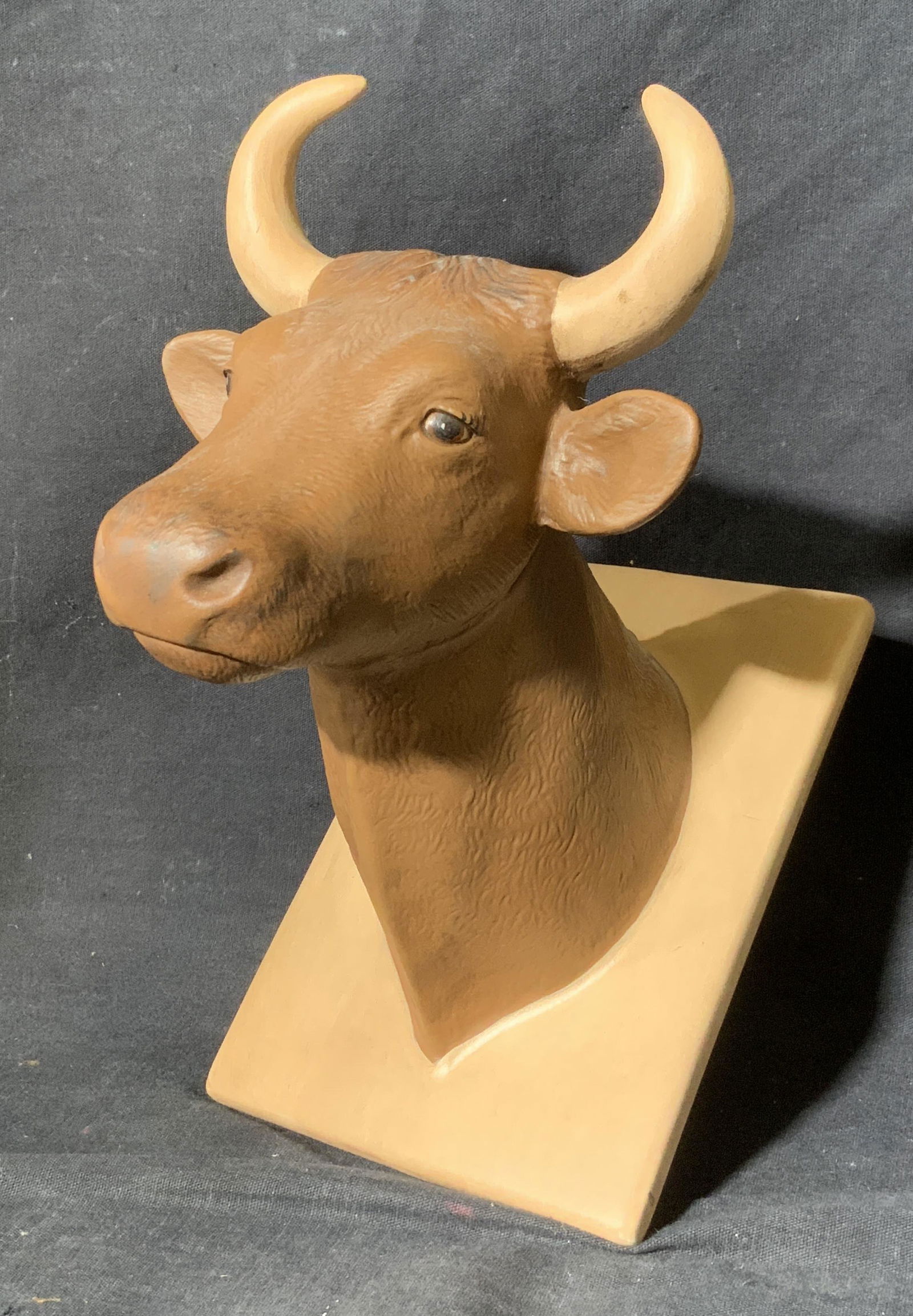 Mounted Ceramic Horned Bull Head Figural Decor (1 of 5)