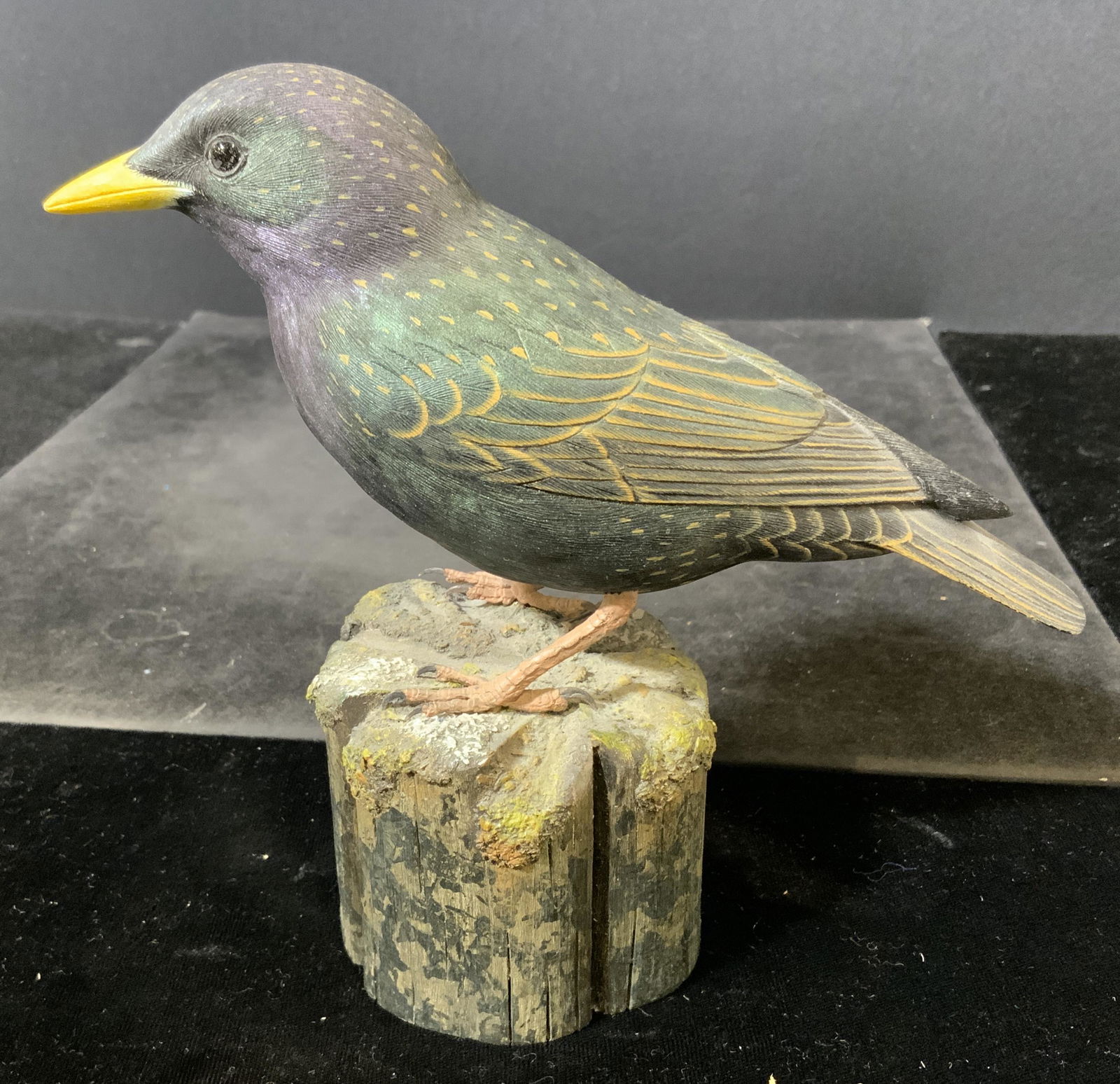 Signed Carved Starling Sculpture (1 of 6)