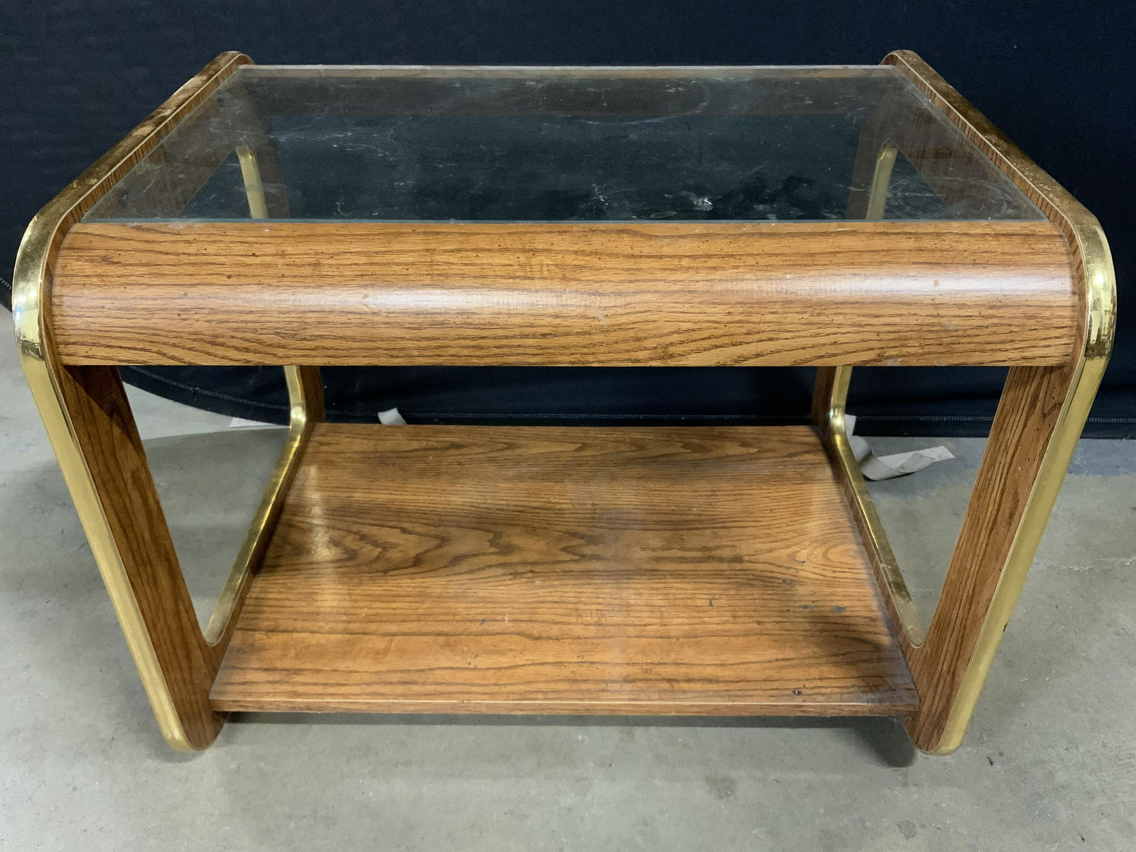 Vintage Glass Top Side Table  W Gold Toned Trim (1 of 8)