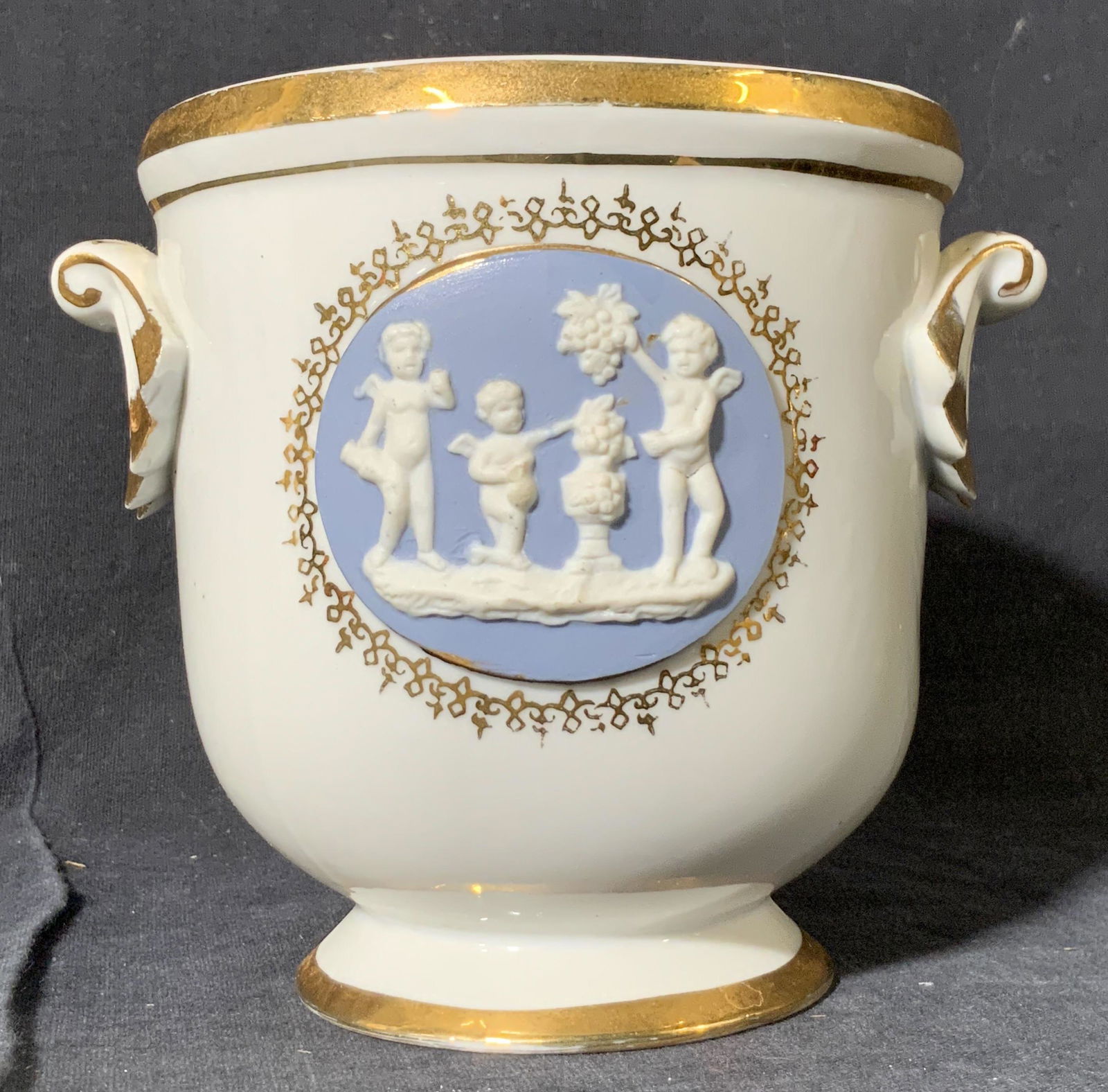 VOISIN Signed Porcelain Putti Motif Cache Pot (1 of 9)