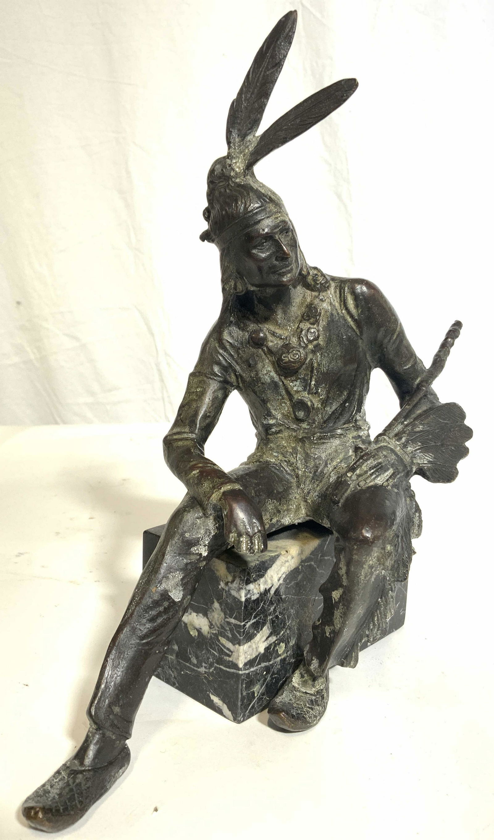Marble & Bronze Native American Figure (1 of 9)