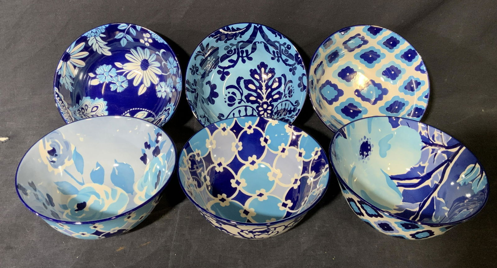 Lot 6 Certified International Blue Floral Bowls (1 of 8)