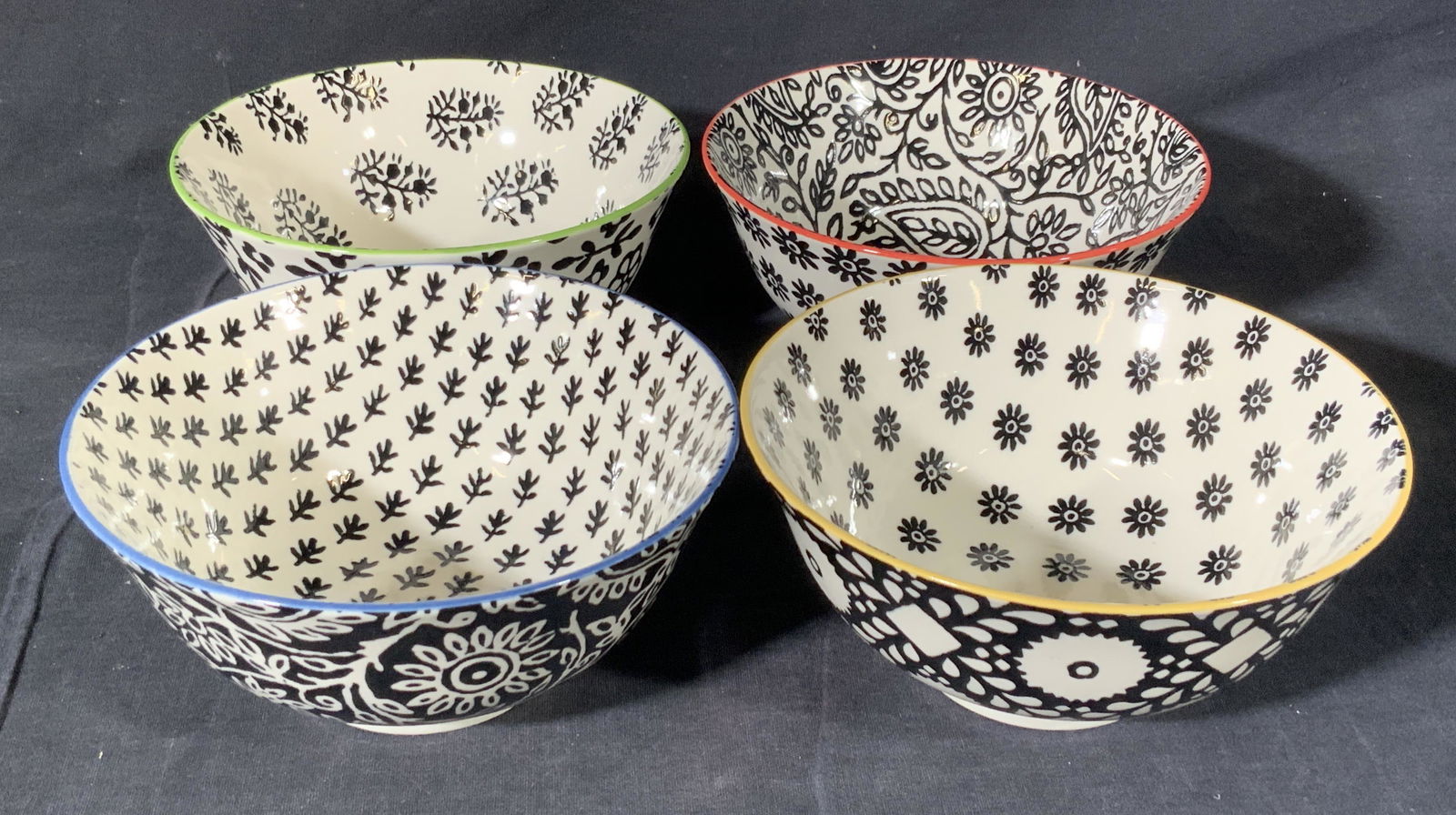 4pc CI Black & White Ceramic Bowls, New Old Stock (1 of 7)
