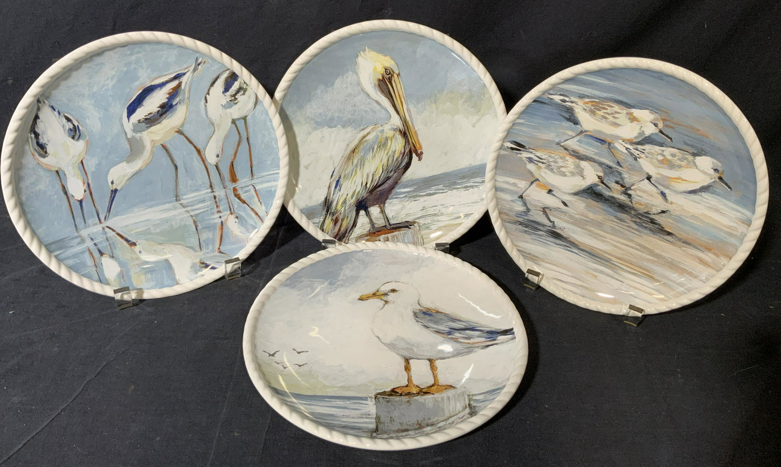 Lot 4 Certified International Seaside Bird Plates: Lot 4 Certified International Seaside Bird Plates, designer label sticker to underside, Certified International, a Westchester County, NY Tableware Importer, Never been used bowls from their designer 