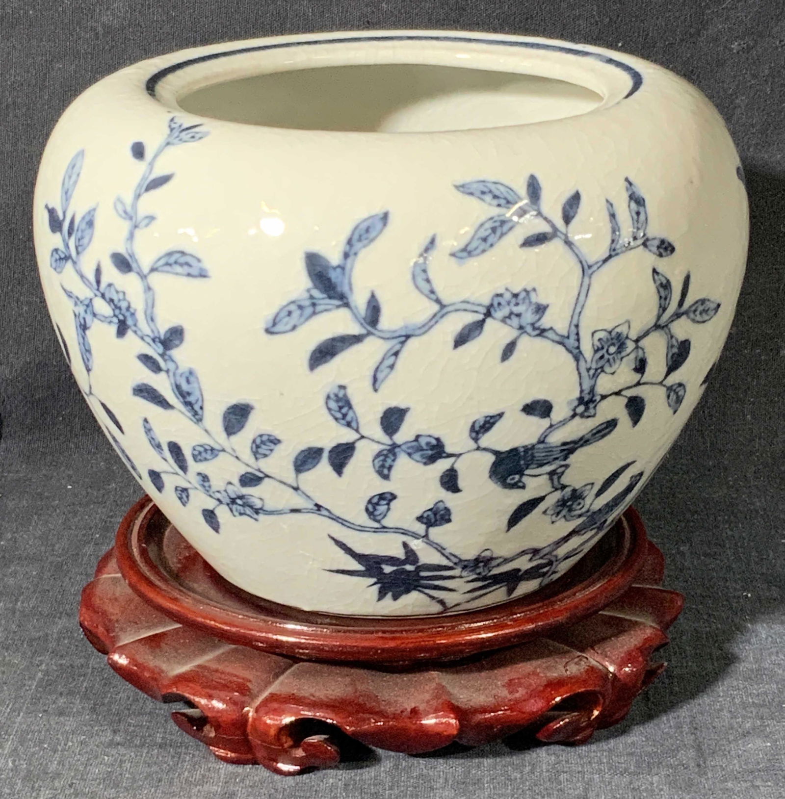 Vintage Asian Ceramic Cache Pot W/ Wooden Stand (1 of 8)
