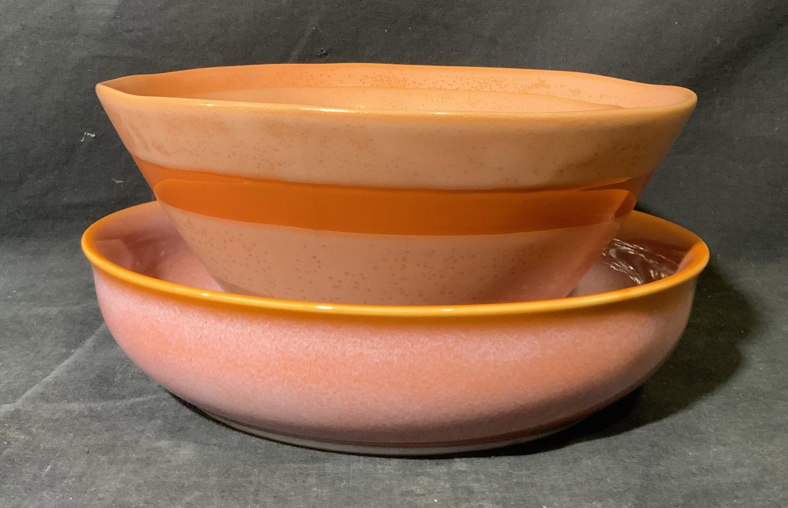 Lot 4 Certified International Peach Toned Bowls: Lot 4 Certified International Peach Toned Bowls, designer label sticker to underside, Certified International, a Westchester County, NY Tableware Importer, Never been used bowls from their designer sh