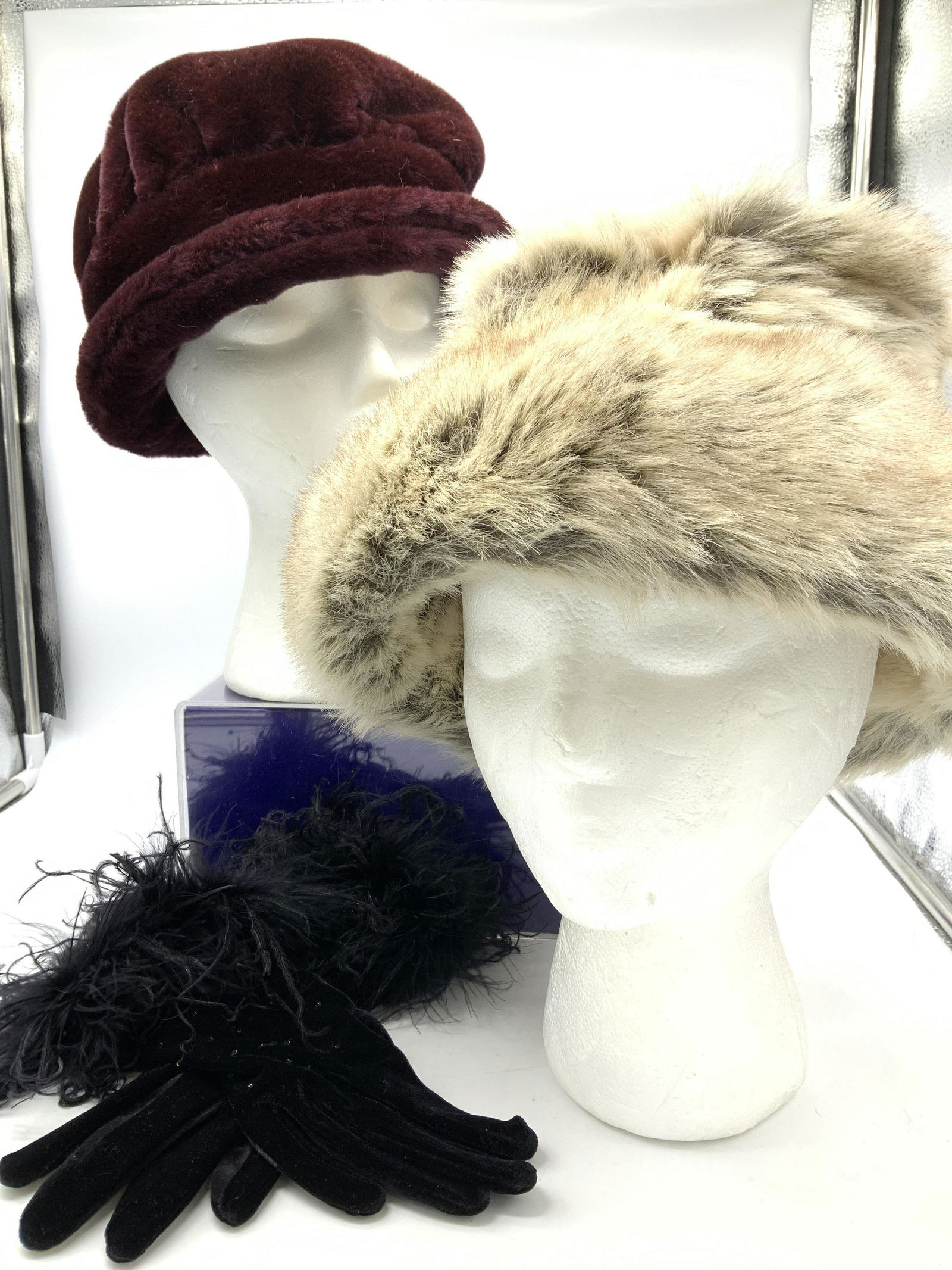 Pankhurst Faux Fur Hat, Velvet Ostrich Gloves, 3 (1 of 9)