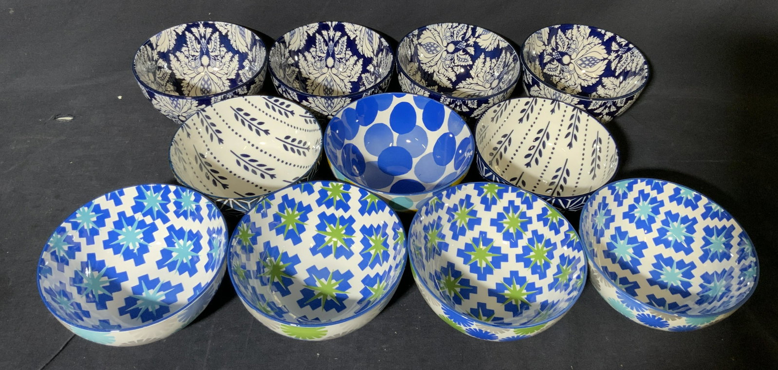 Lot 11 Certified International Blue Bowls: Lot 11 Certified International Blue Bowls, designer label sticker to underside, Certified International, a Westchester County, NY Tableware Importer, Never been used bowls from their designer showroom