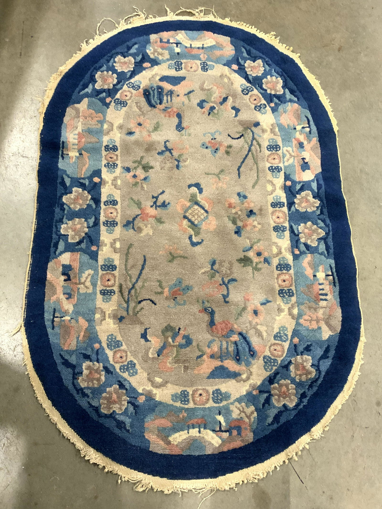 Vntg Oval Handmade Chinese Art Deco Wool Rug (1 of 7)