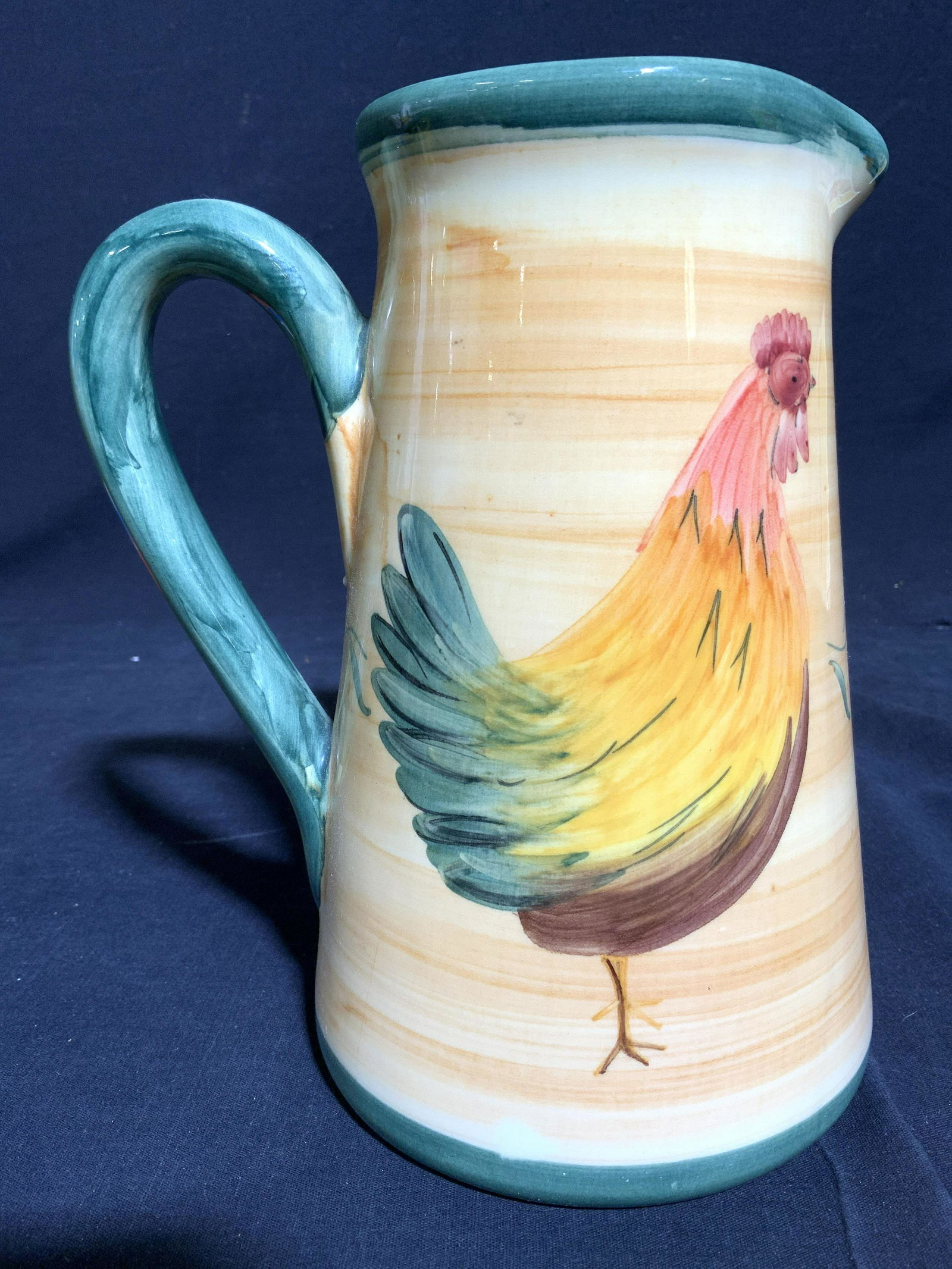 Signed Porcelain Pitcher W Rooster Detail (1 of 8)