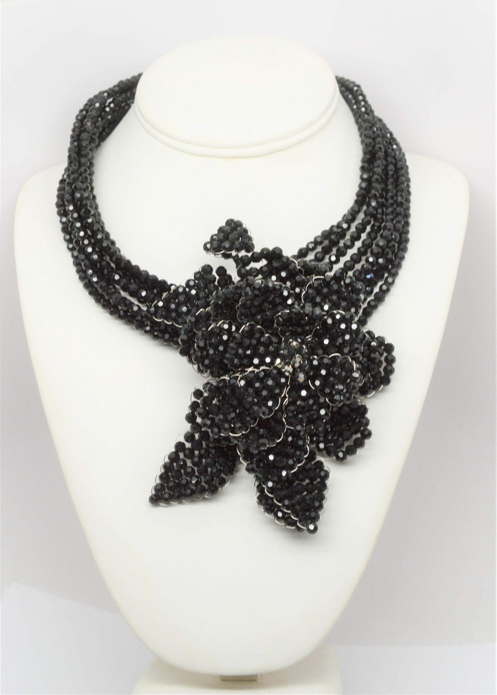 Vintage Handcrafted Black Beaded Bib Necklace (1 of 3)