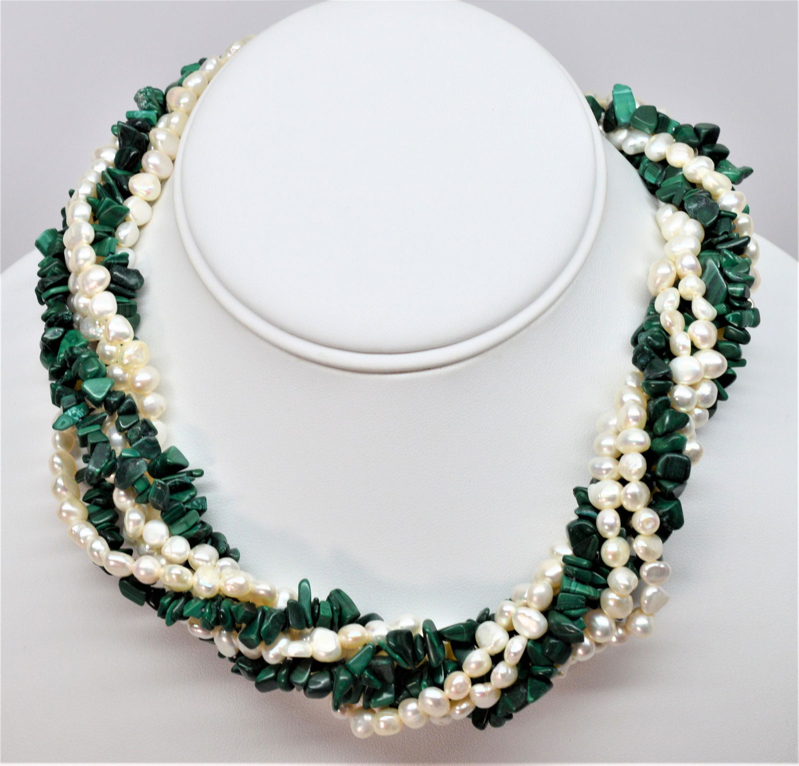 Pearl & Green Malachite Torsade Necklace, Simons (1 of 5)