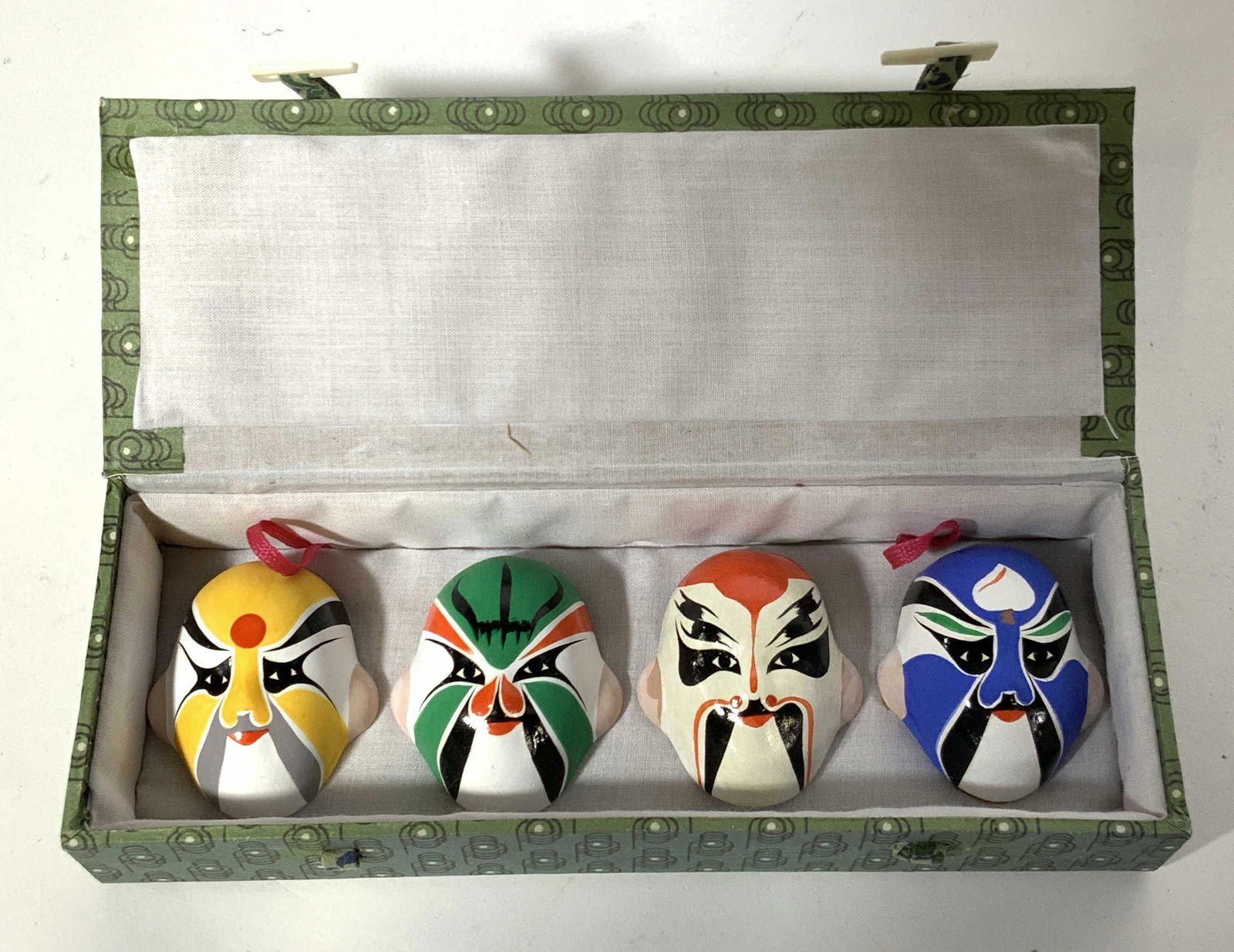 Vintage Ceramic Asian Mask Ornament Set, Org Box (1 of 9)