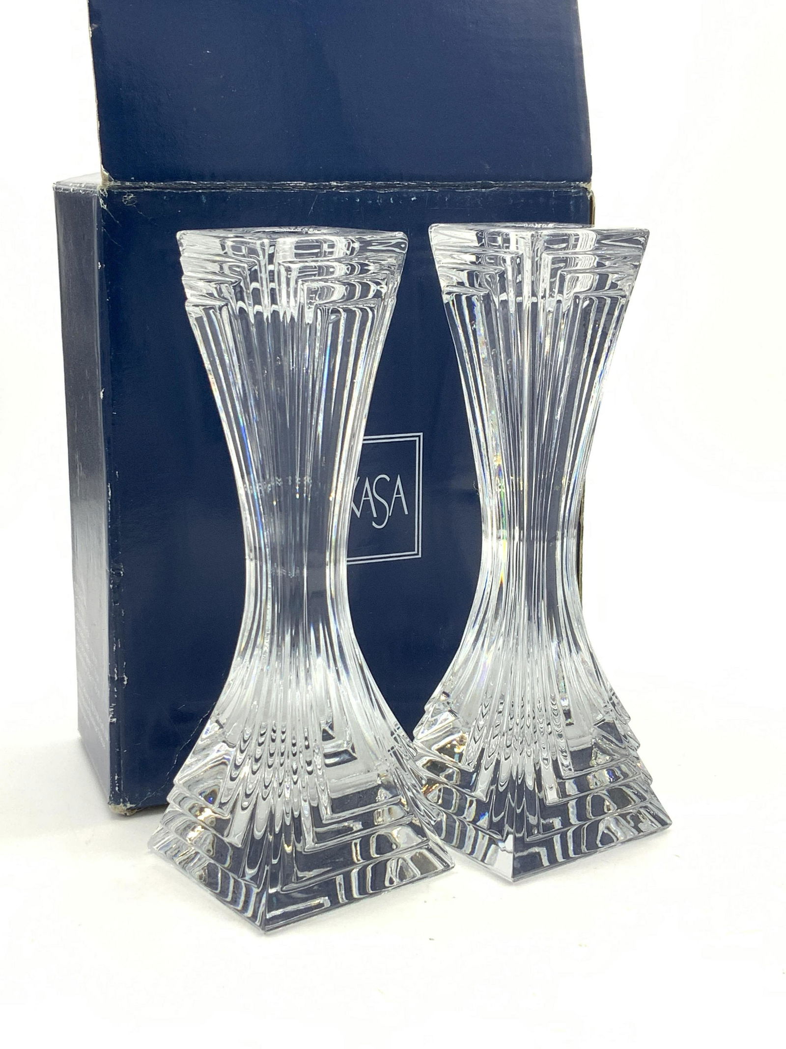 MIKASA Art Deco Crystal Candlestick Pair, Org Box (1 of 5)