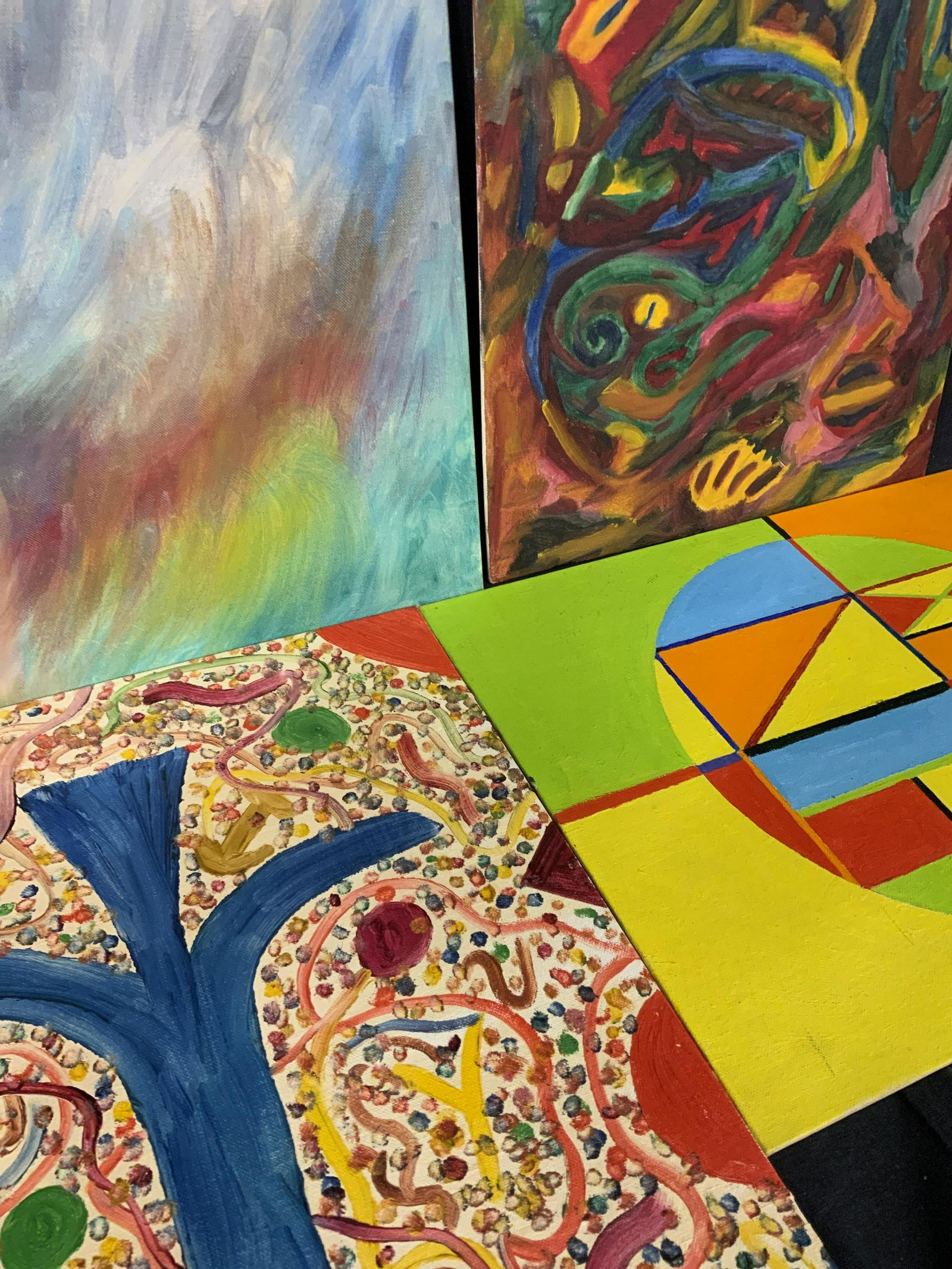 Lot of 4 Abstract Acrylic On Canvas Board (1 of 12)