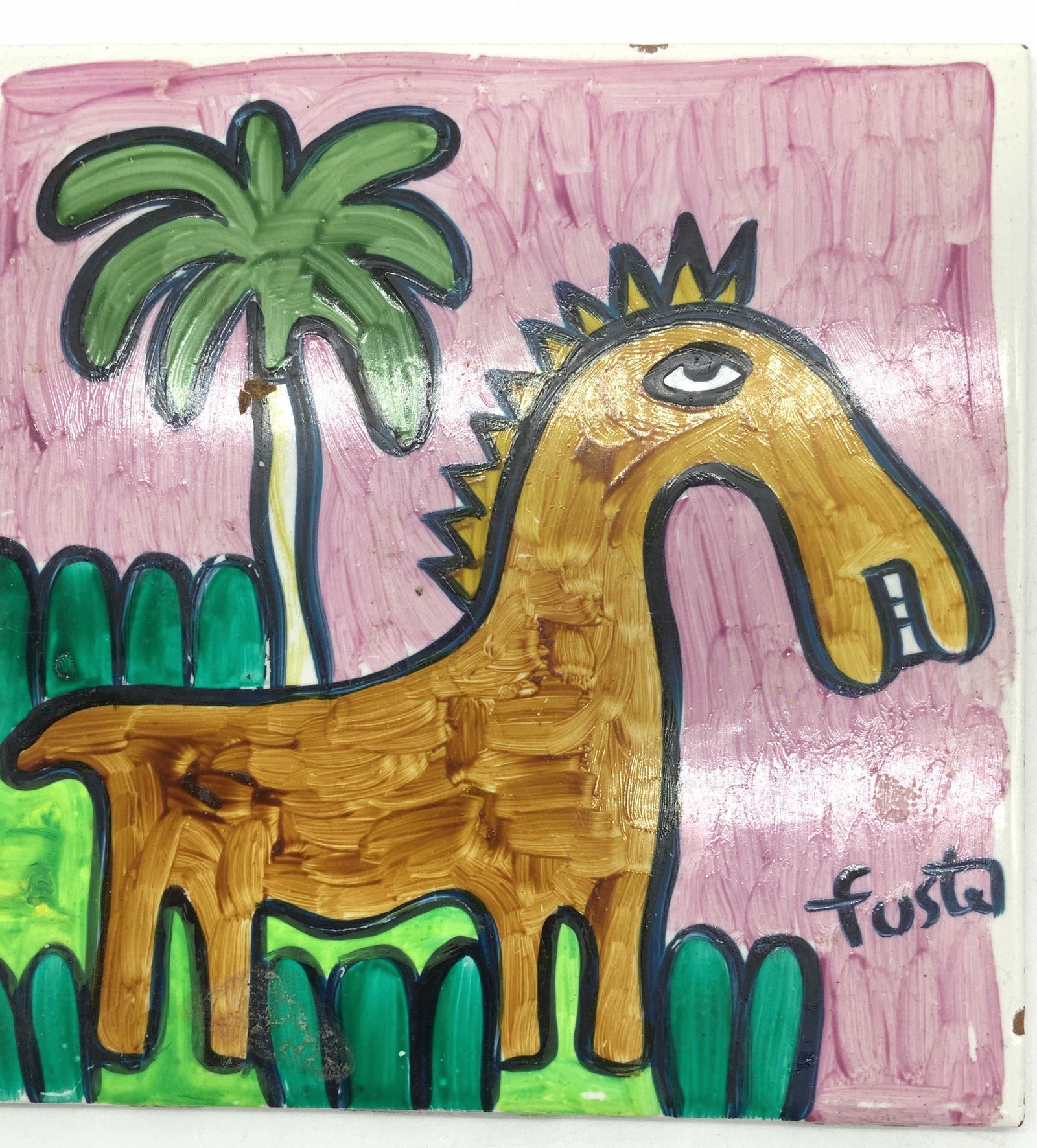 Grp 4 Hand Painted and Glazed Tiles, Trivet (1 of 5)