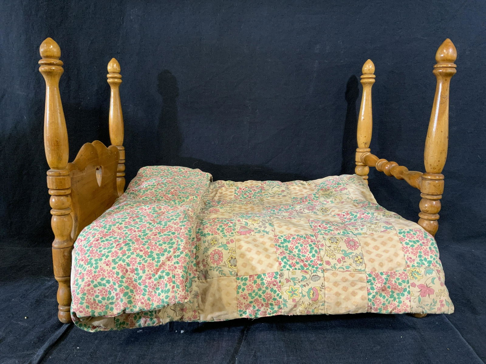 Vintage Wooden Doll Bed Frame w Hand Made Quilts (1 of 8)