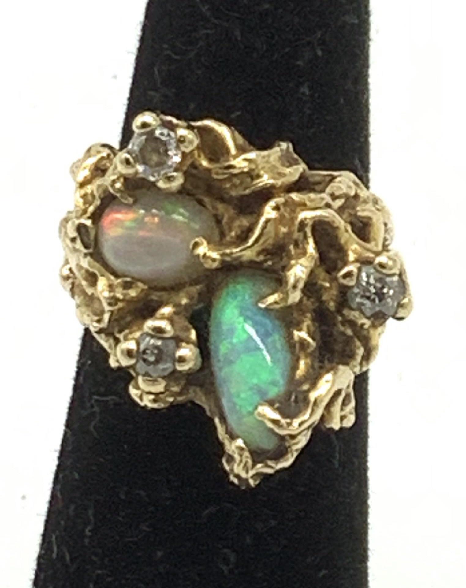 Opal & Diamond 14K Gold Brutalist  Ring (1 of 7)