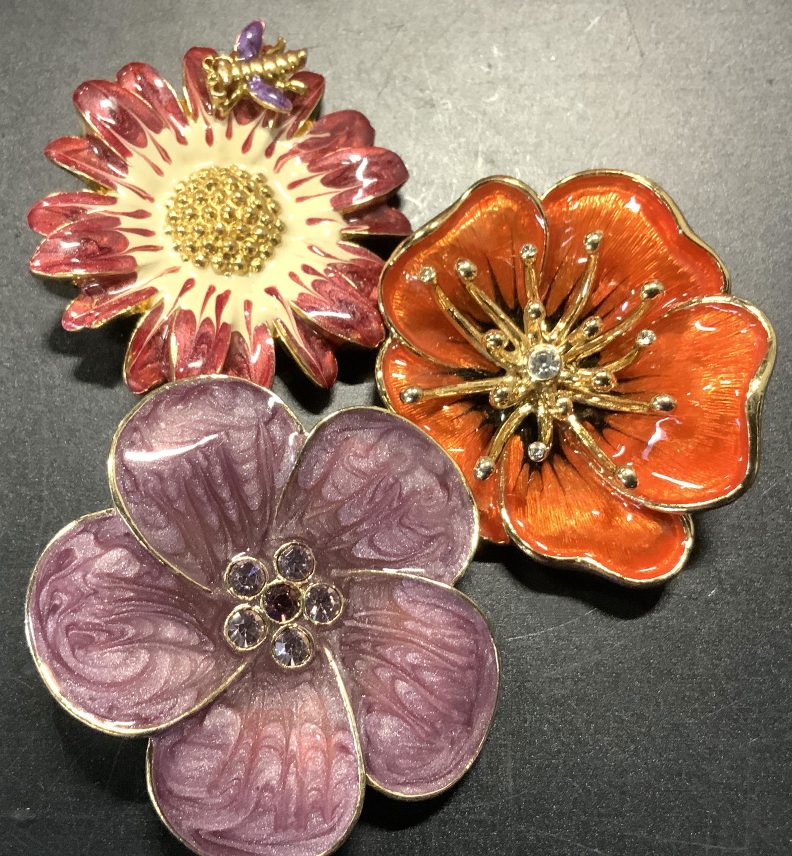 Grp 3 Enamel Flower Brooches, M.J.ENT (1 of 6)
