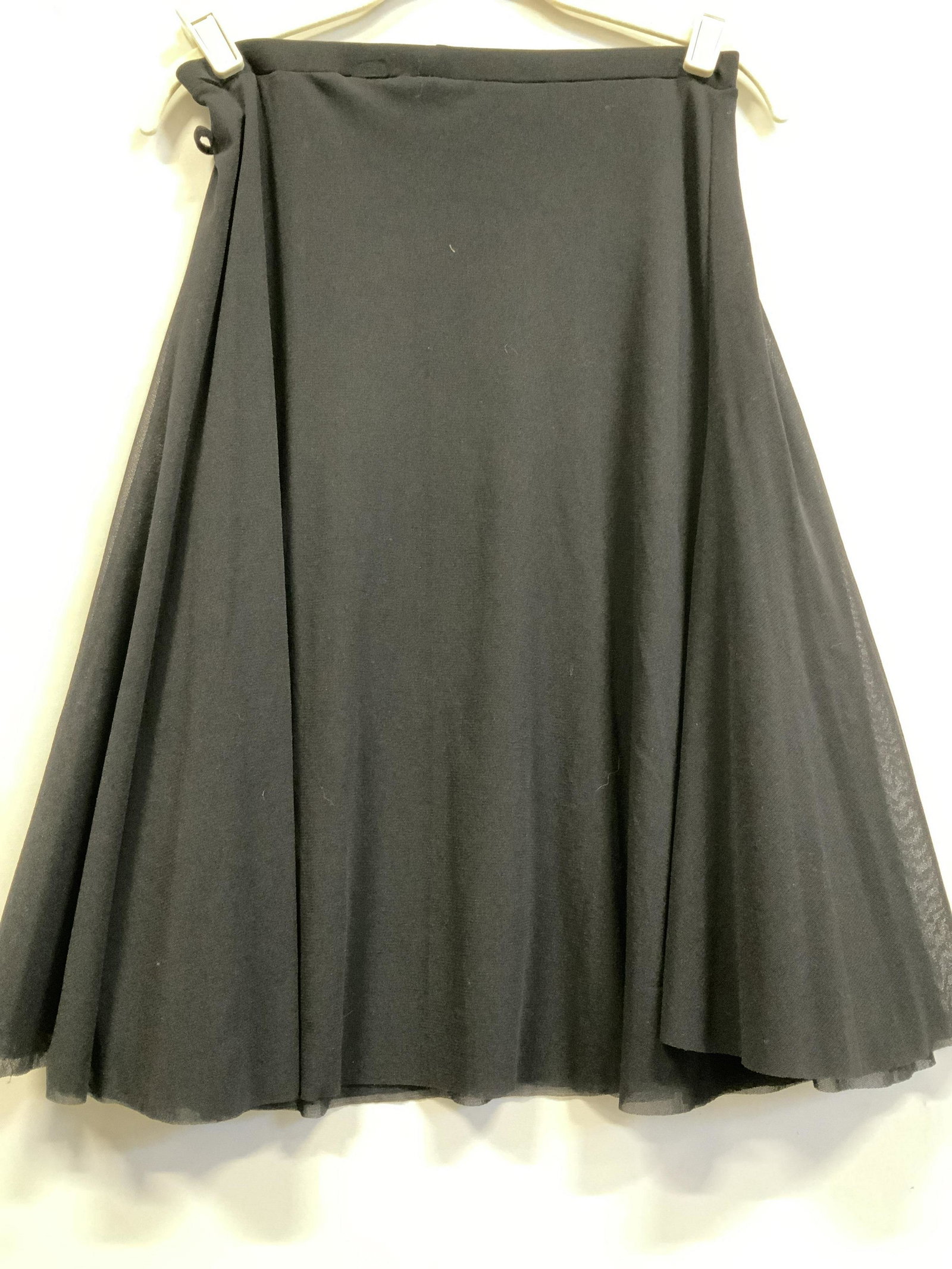 JEAN PAUL GAULTIER SOEIL Sheer Black Skirt: Size Large stretch band waist, sheer polyammide nylon fabric, 26 in. L, waist 30-40 in. Flared skirt. Ladies Wearables, Skirt, Black Jean Paul GAULTIER Skirt, , Luxury brand, Luxury signed Jean Paul G