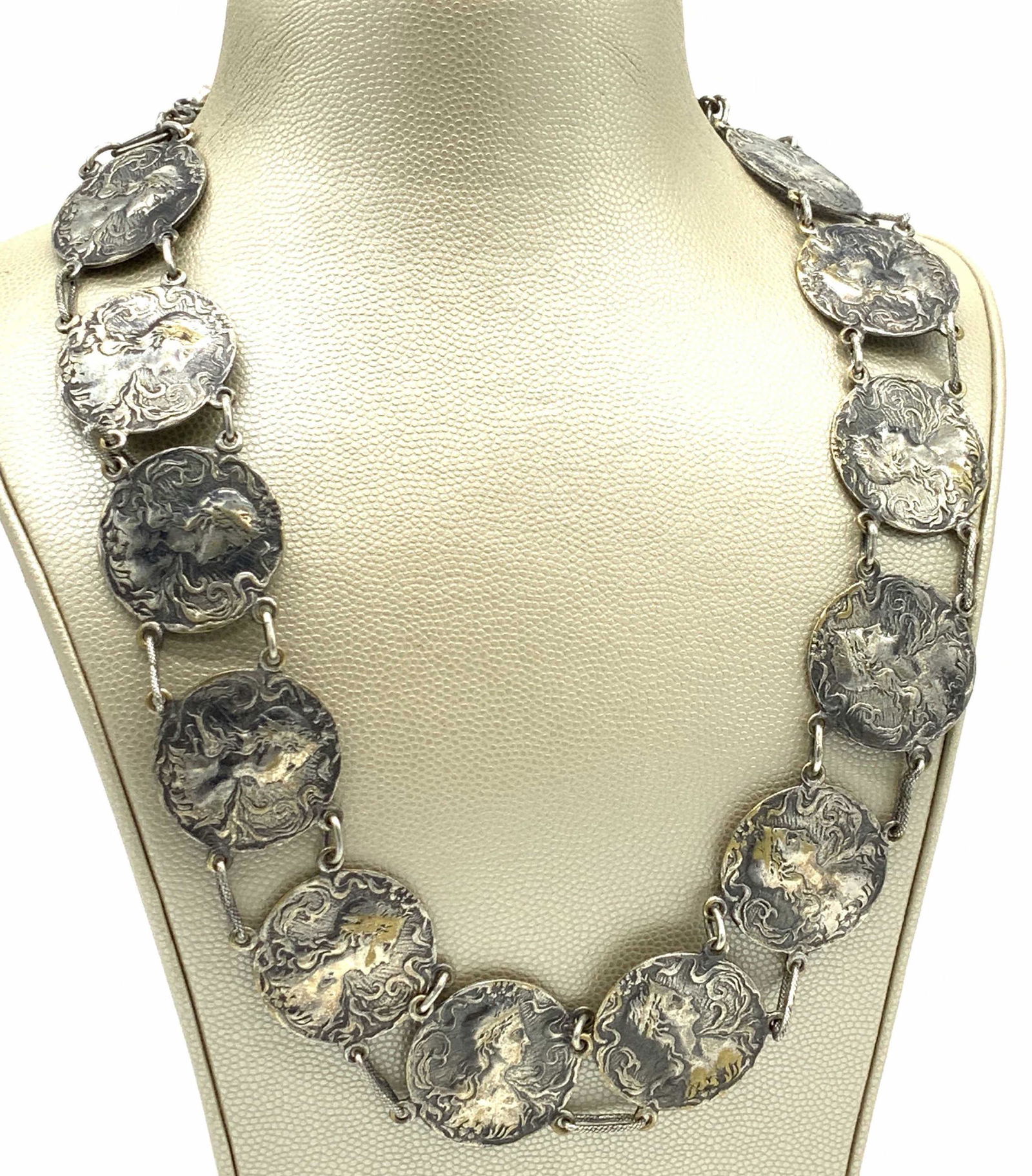 Art Nouveau Coin Necklace, Sterling Clasp (1 of 4)
