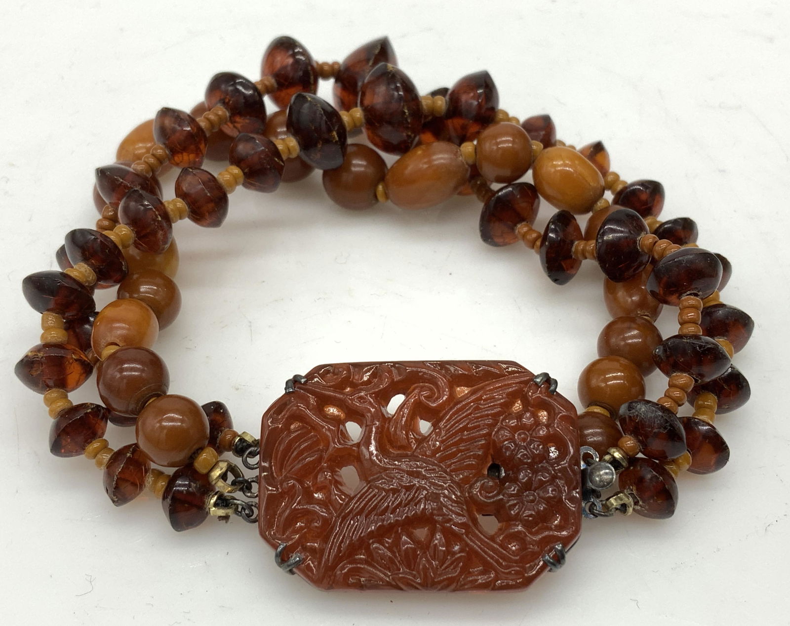 Asian Beaded Bracelet with carved stone (1 of 5)